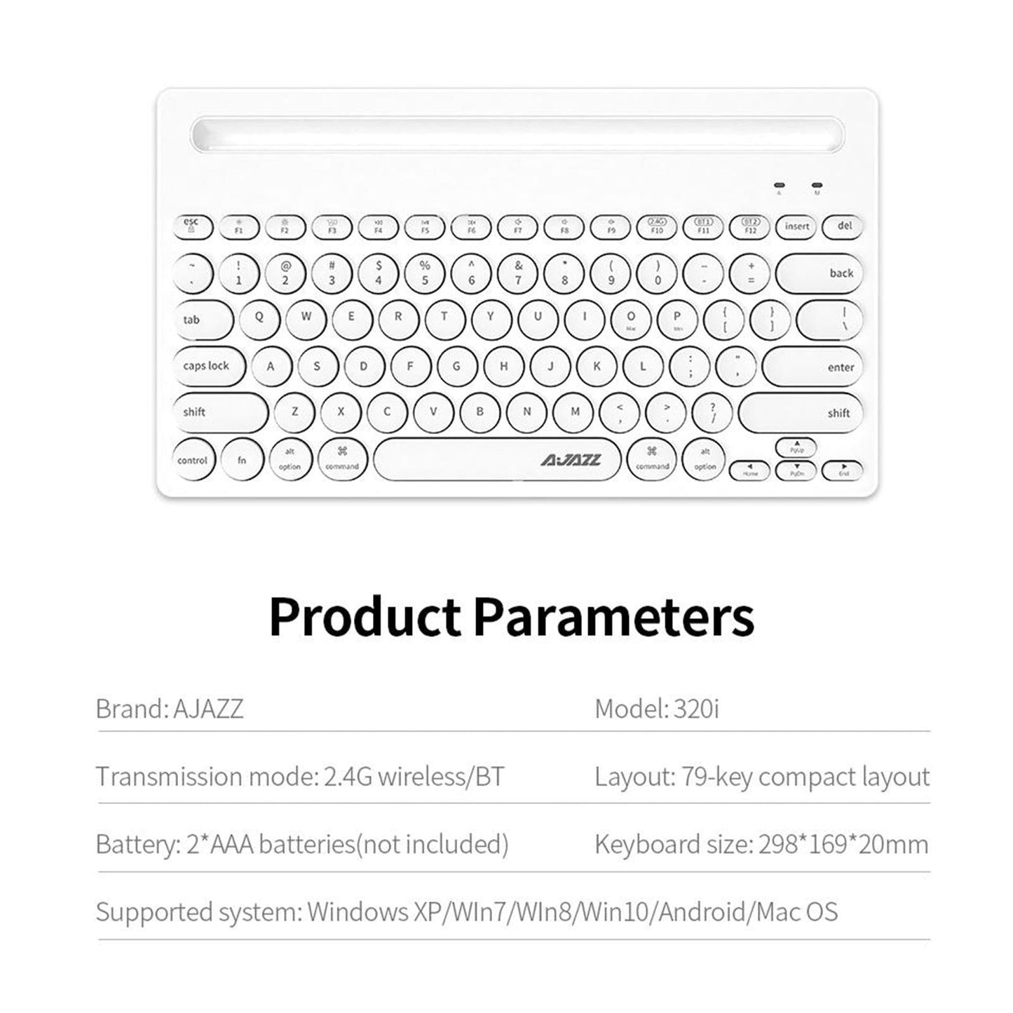 Gaming 2.4G Wireless BT Dual-mode Keyboard 79 Keys Retro Round Key Plug&play White
