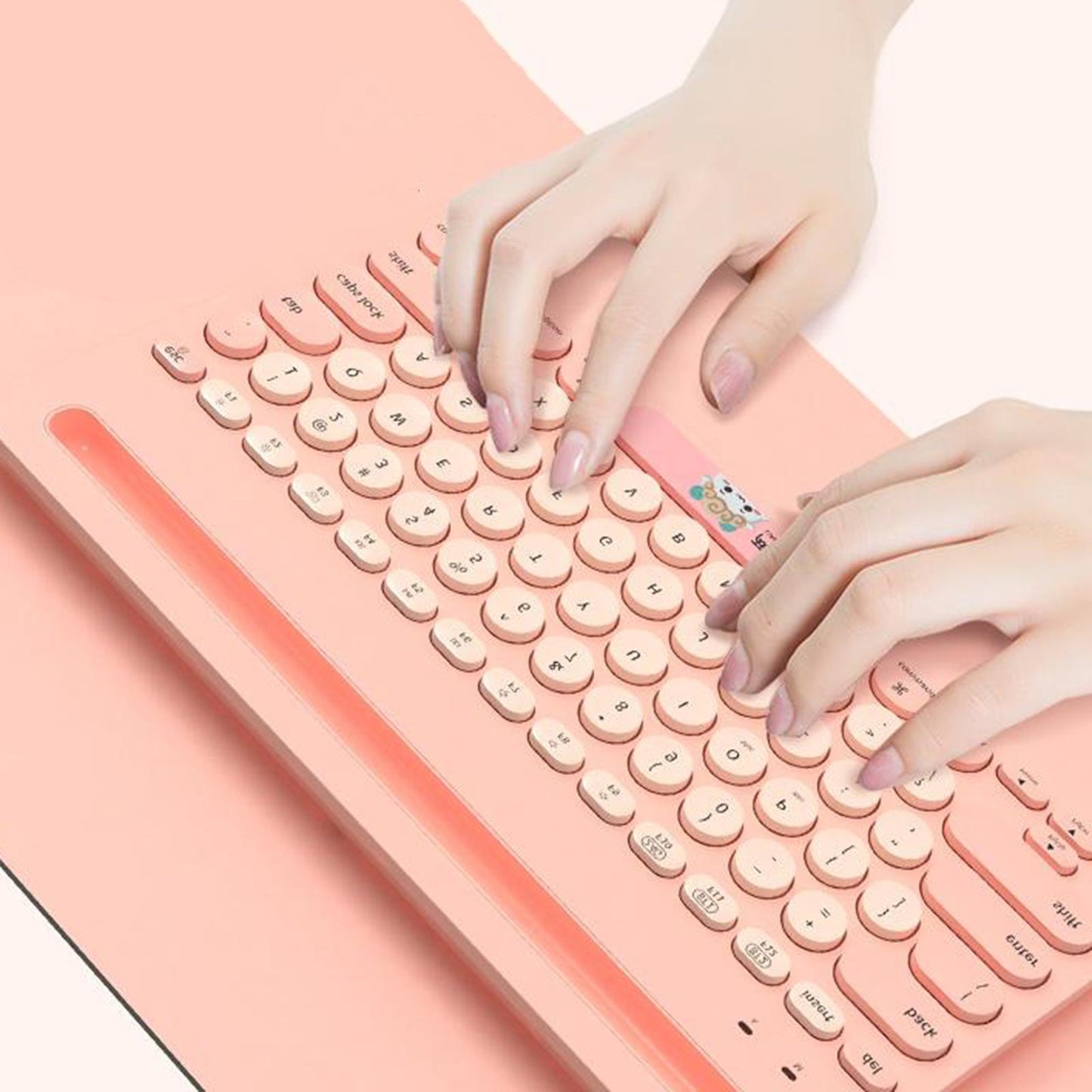 Thin Gaming 2.4G Wireless Keyboard Round Keycaps for Computer Notebook Pink