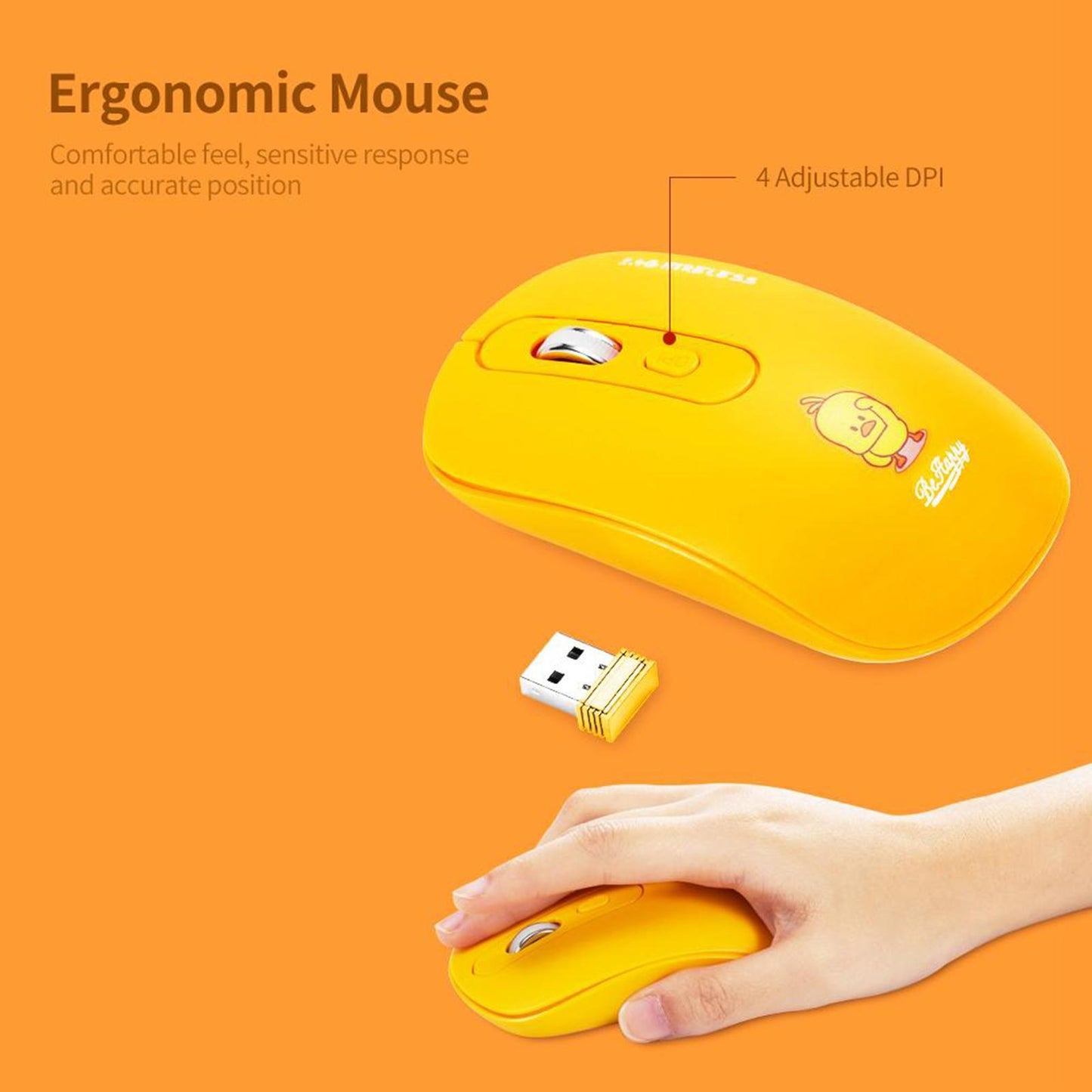 Desktop 2.4G Wireless Keyboard & Mouse Combo Retro Round Key Yellow