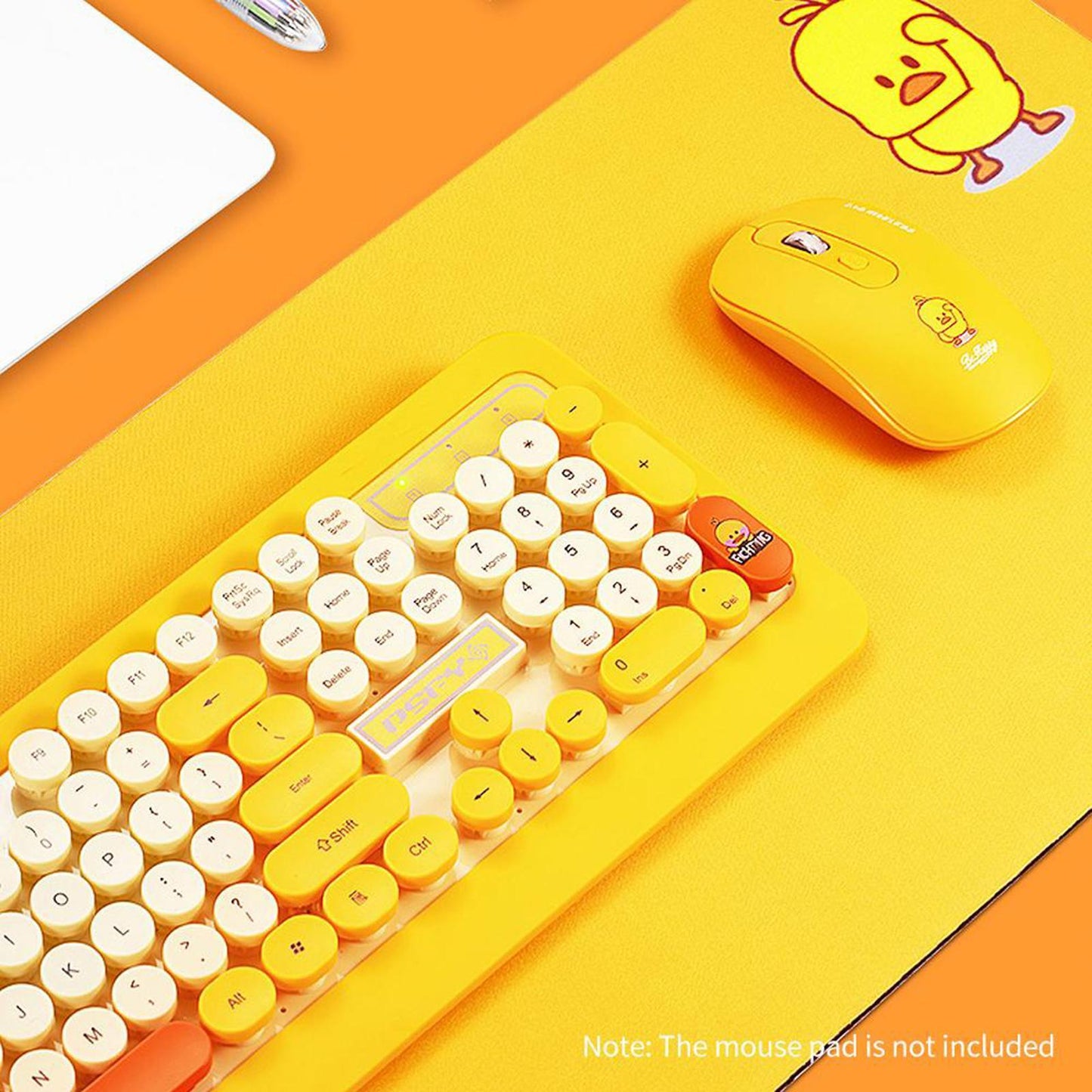 Desktop 2.4G Wireless Keyboard & Mouse Combo Retro Round Key Yellow