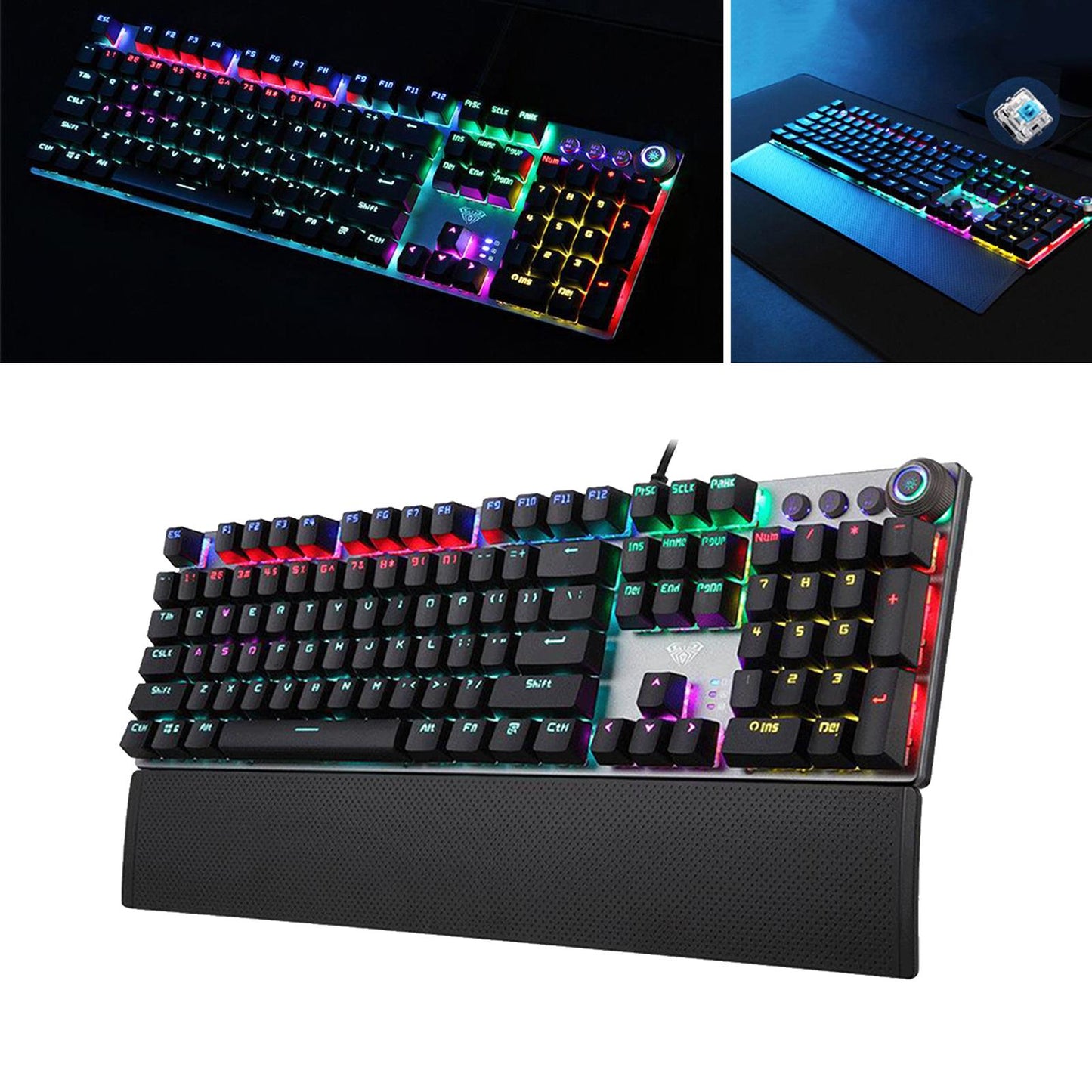 LED Backlit Mechanical Keyboard with Hand Rest Quick-Response for PC Gamers Blue Switch