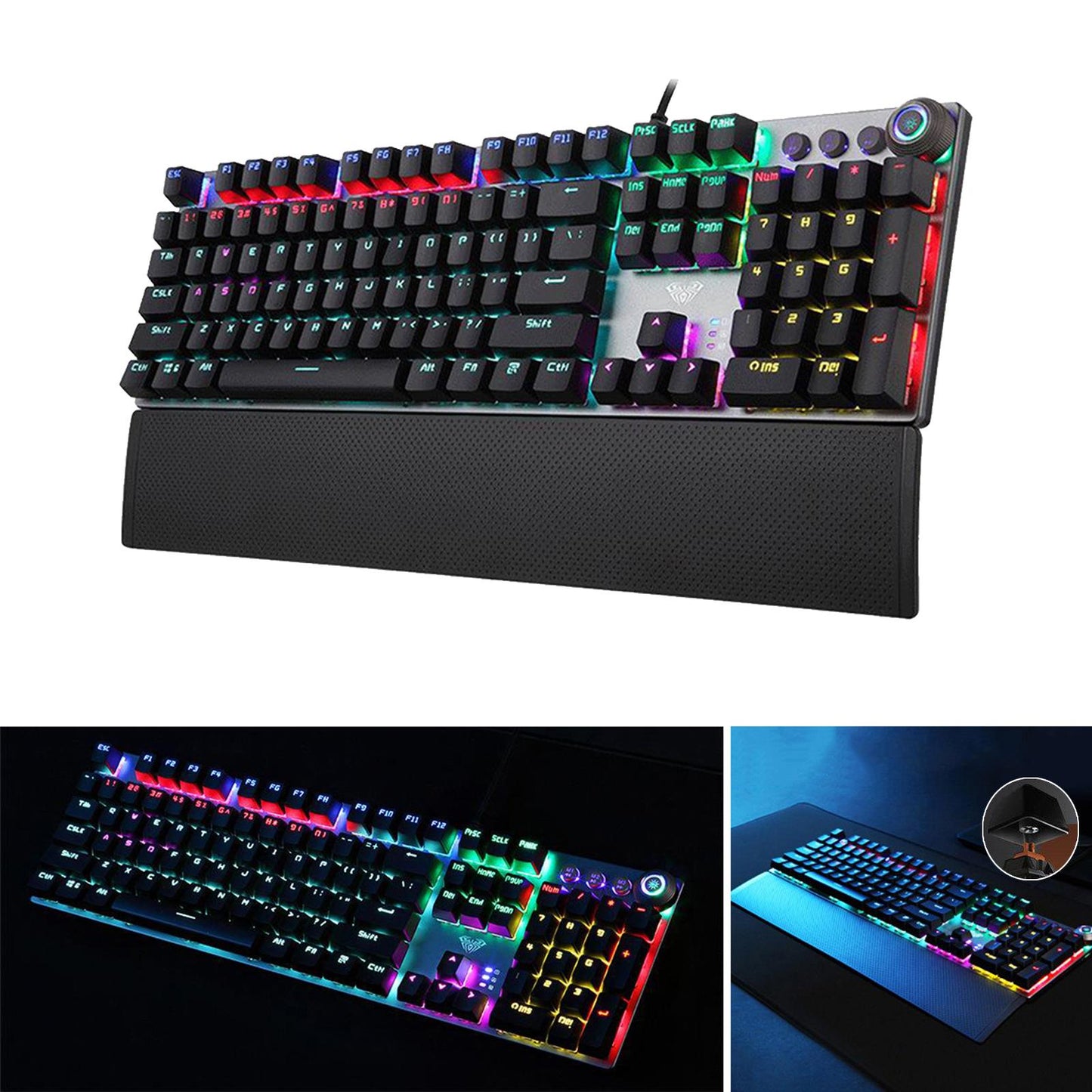 LED Backlit Mechanical Keyboard with Hand Rest Quick-Response for PC Gamers Brown Switch