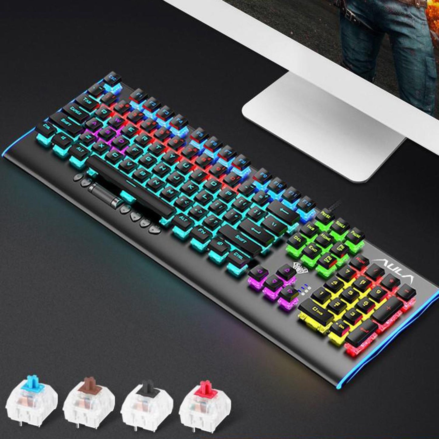 RGB LED Backlit USB Wired Mechanical Keyboard Metal Panel for PC Gamers PS4 Blue Switch