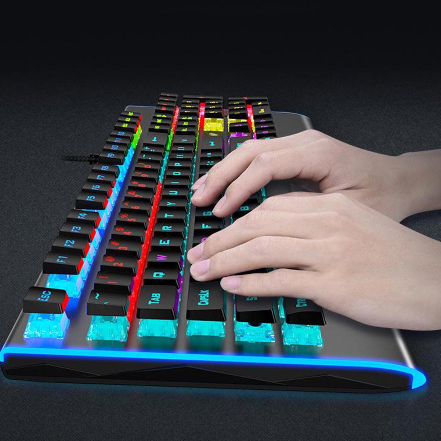 RGB LED Backlit USB Wired Mechanical Keyboard Metal Panel for PC Gamers PS4 Blue Switch