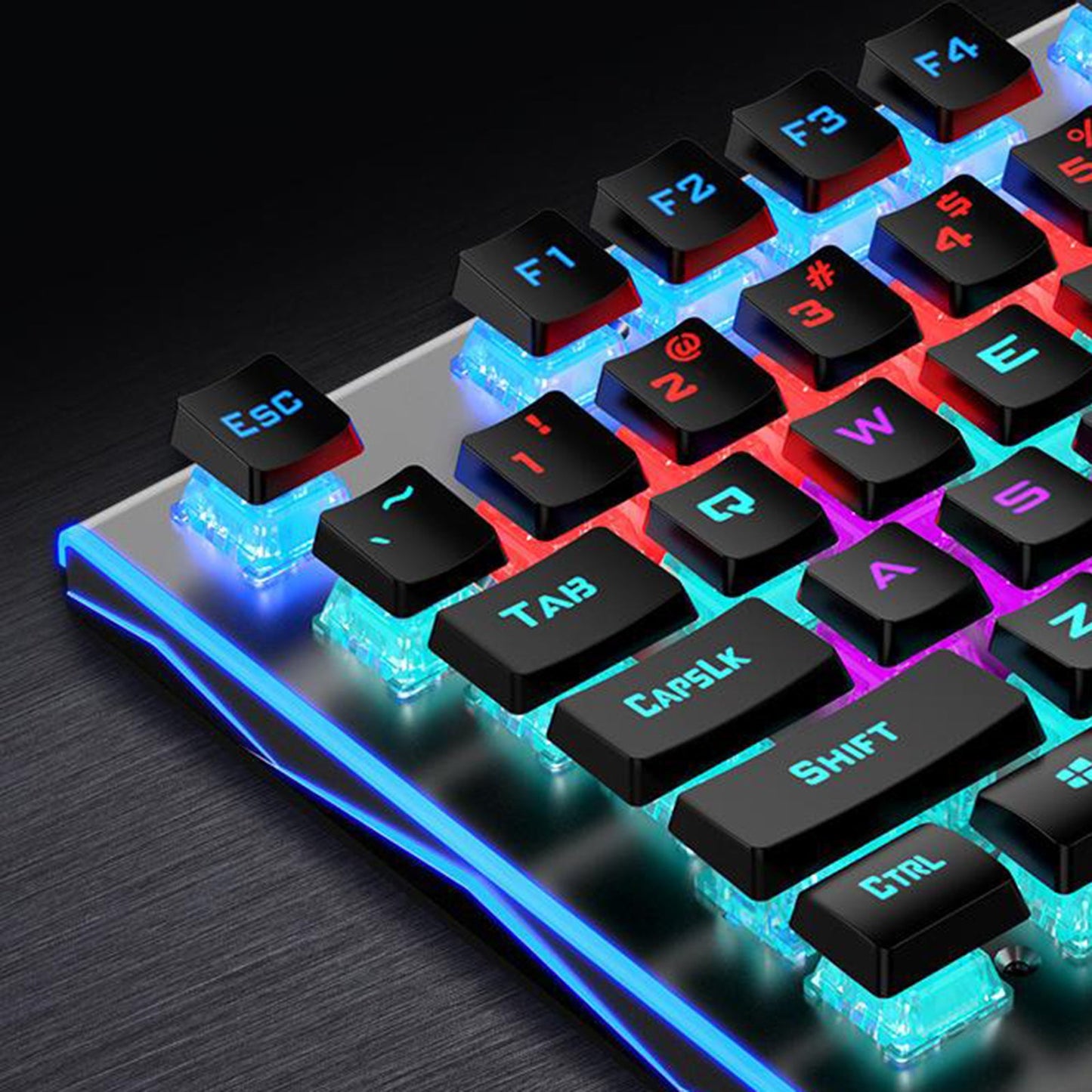 RGB LED Backlit USB Wired Mechanical Keyboard Metal Panel for PC Gamers PS4 Black Switch