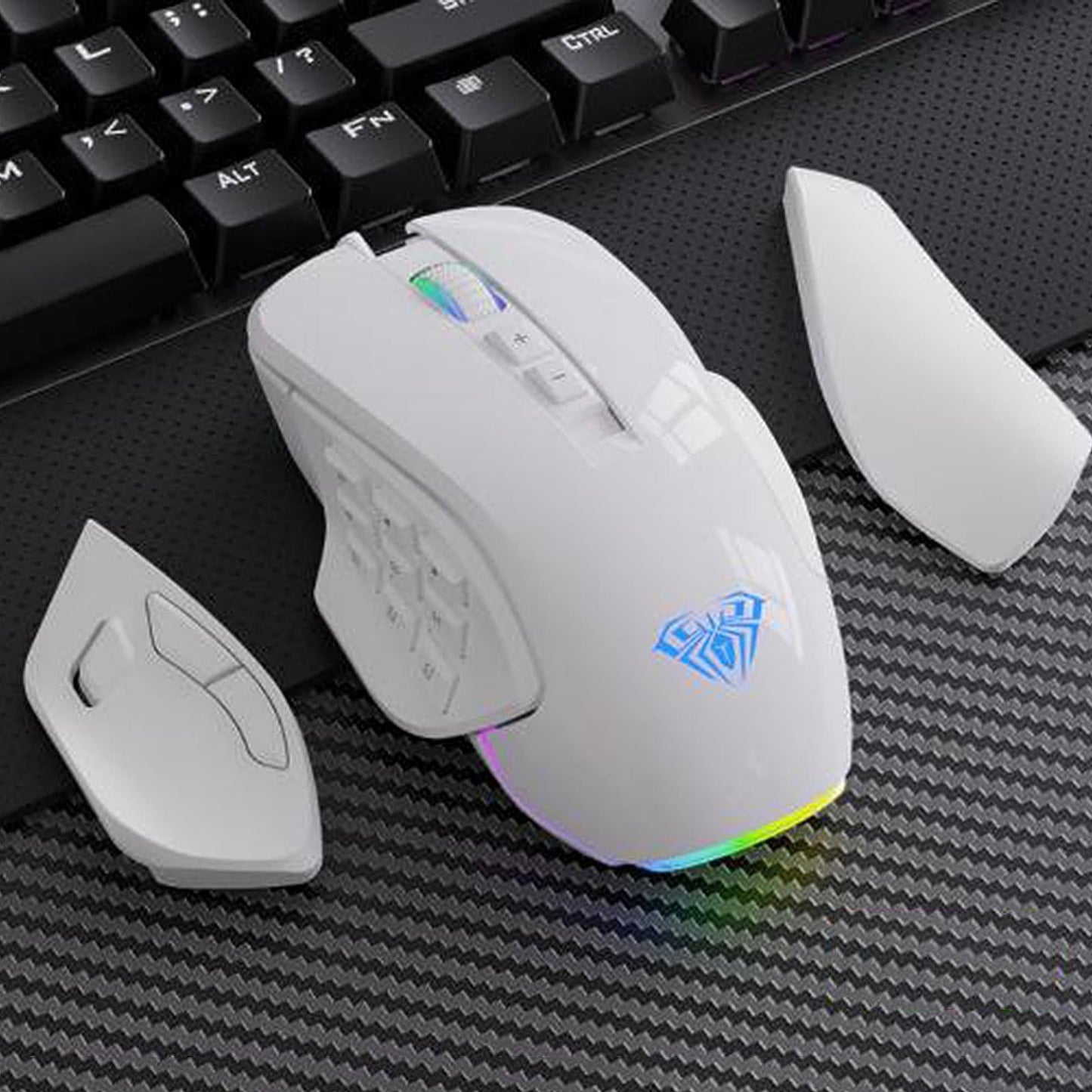 Breathing Light Ultralight Wired 14 Buttons Mice for Gamer Desktop Desktop white