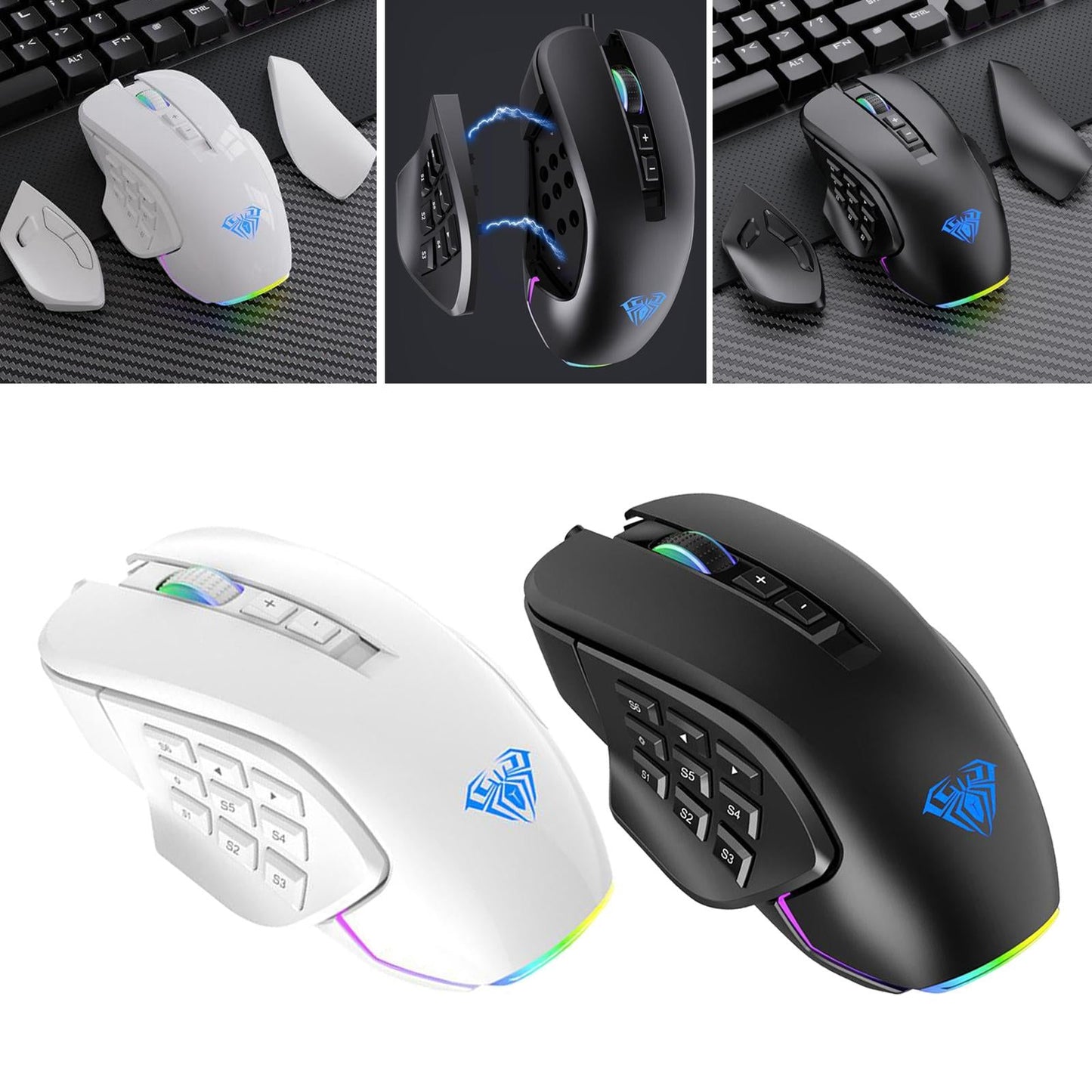 Breathing Light Ultralight Wired 14 Buttons Mice for Gamer Desktop Desktop white