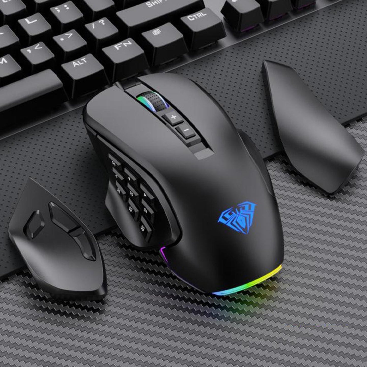 Breathing Light Ultralight Wired 14 Buttons Mice for Gamer Desktop Desktop black