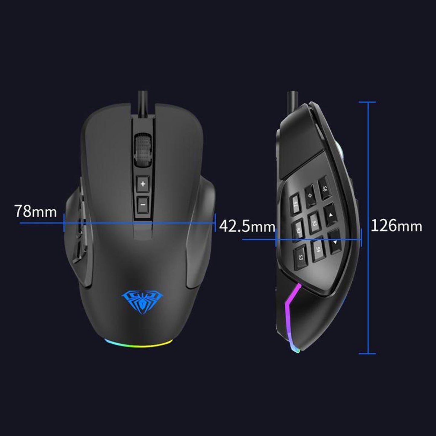 Breathing Light Ultralight Wired 14 Buttons Mice for Gamer Desktop Desktop black