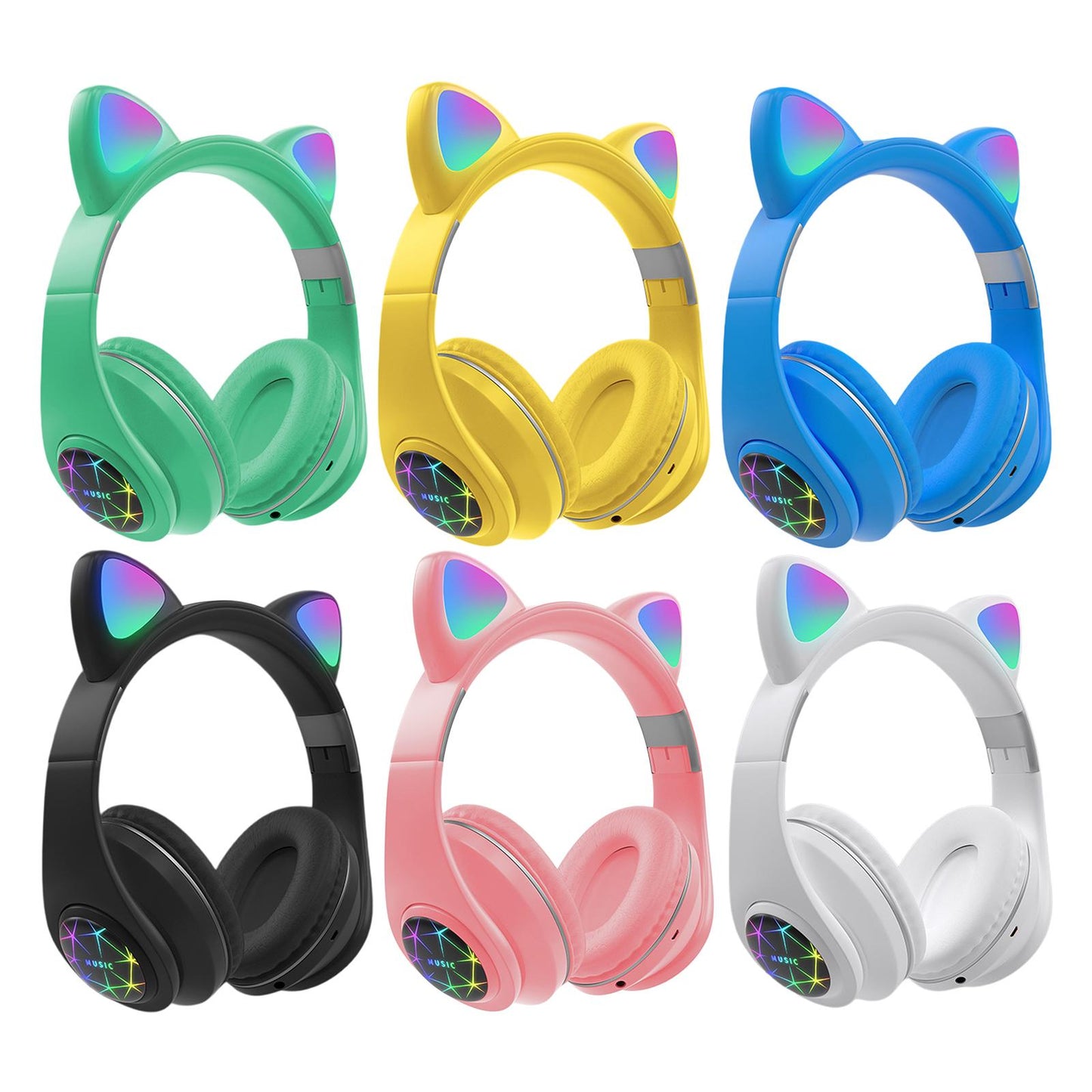 Portable Cat Ear Head-Mounted Headset 3.5MM Plug Stereo Sound for iOS Women Black