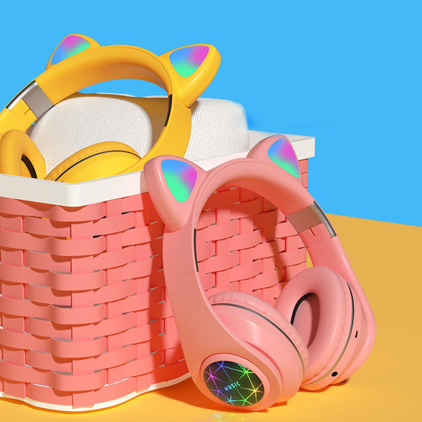 Portable Cat Ear Head-Mounted Headset 3.5MM Plug Stereo Sound for iOS Women Black