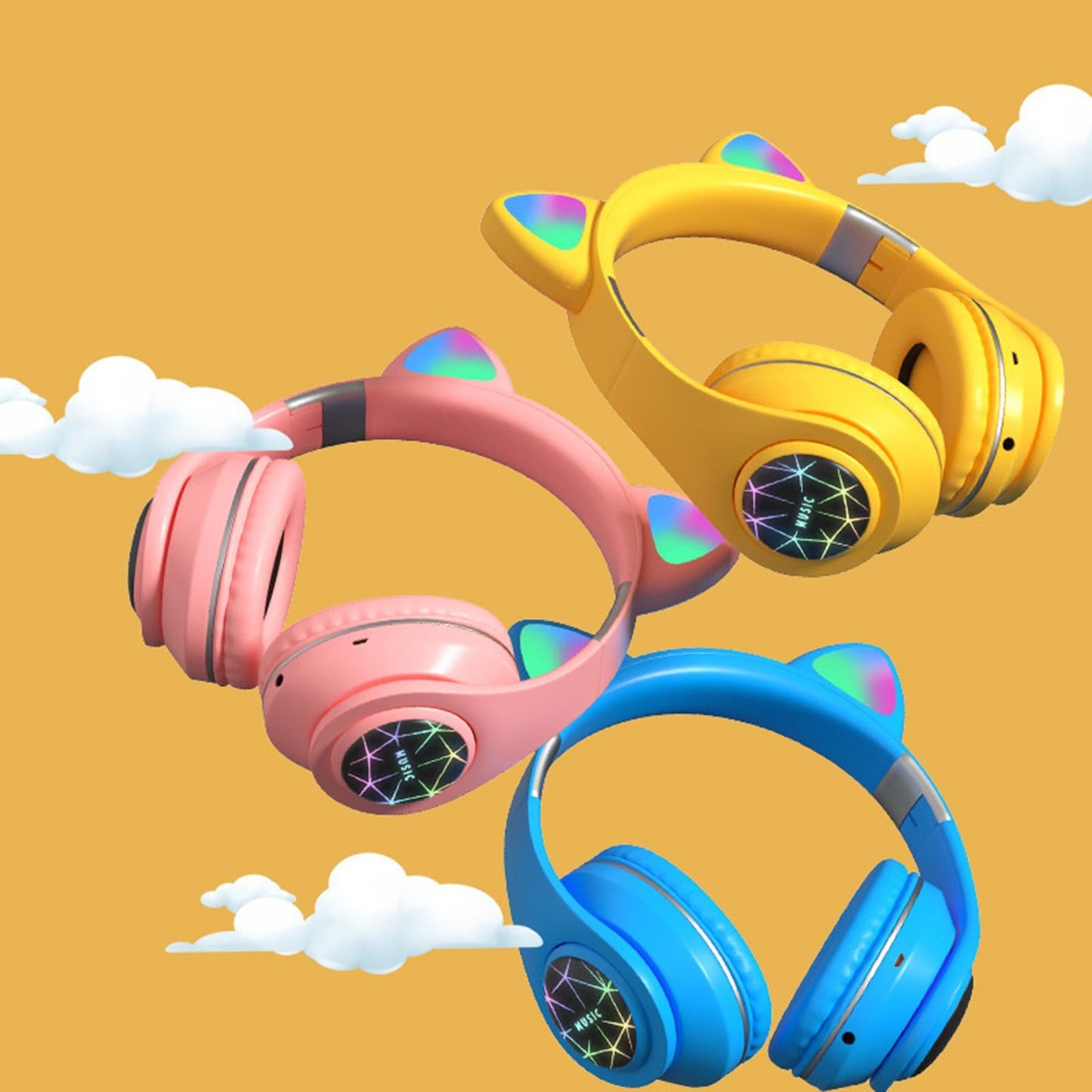 Portable Cat Ear Head-Mounted Headset 3.5MM Plug Stereo Sound for iOS Women Pink