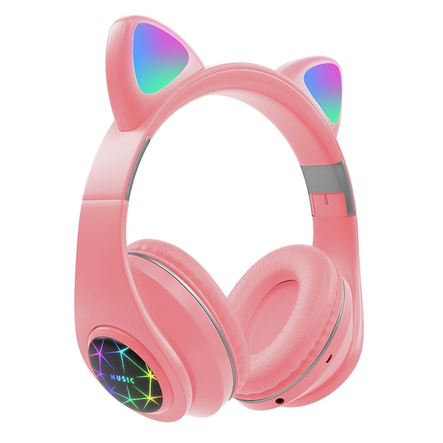 Portable Cat Ear Head-Mounted Headset 3.5MM Plug Stereo Sound for iOS Women Pink