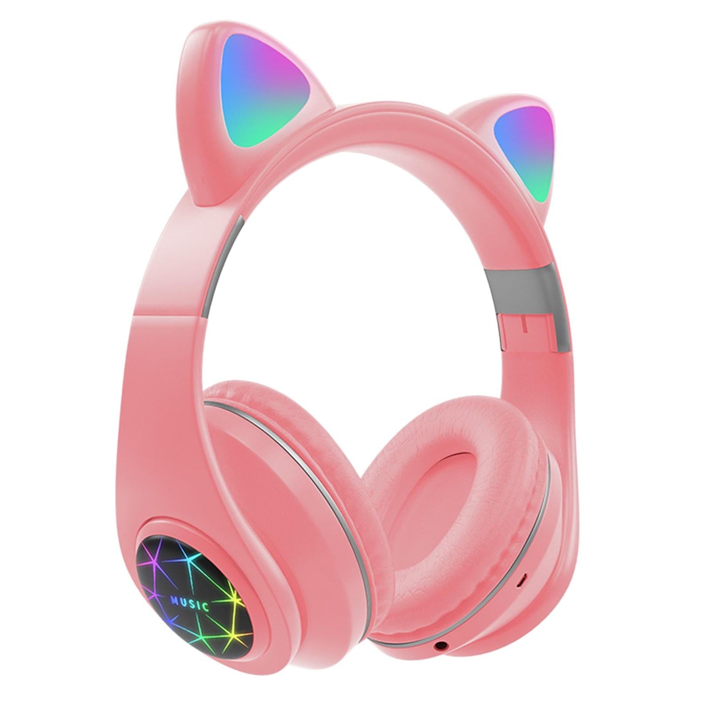 Portable Cat Ear Head-Mounted Headset 3.5MM Plug Stereo Sound for iOS Women Pink