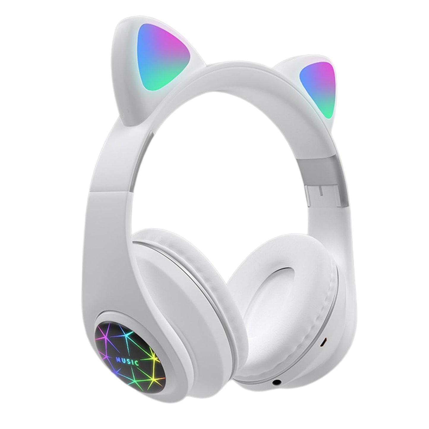 Portable Cat Ear Head-Mounted Headset 3.5MM Plug Stereo Sound for iOS Women White