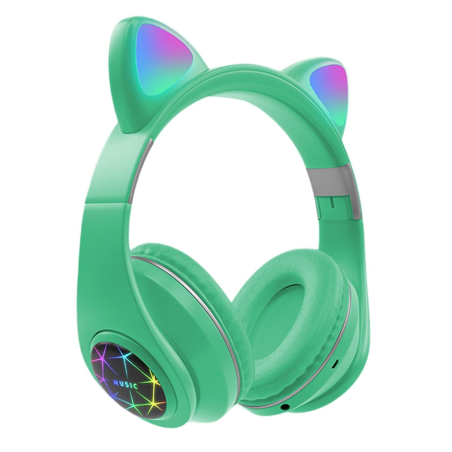 Portable Cat Ear Head-Mounted Headset 3.5MM Plug Stereo Sound for iOS Women Green
