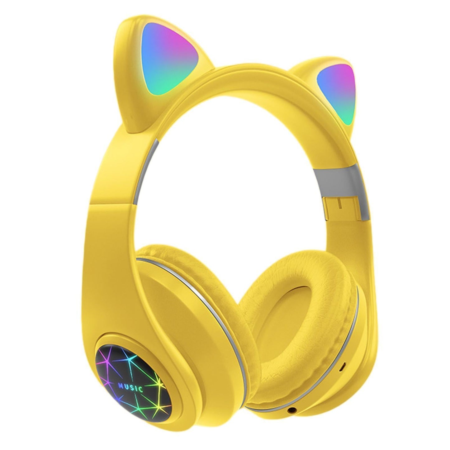 Portable Cat Ear Head-Mounted Headset 3.5MM Plug Stereo Sound for iOS Women Yellow