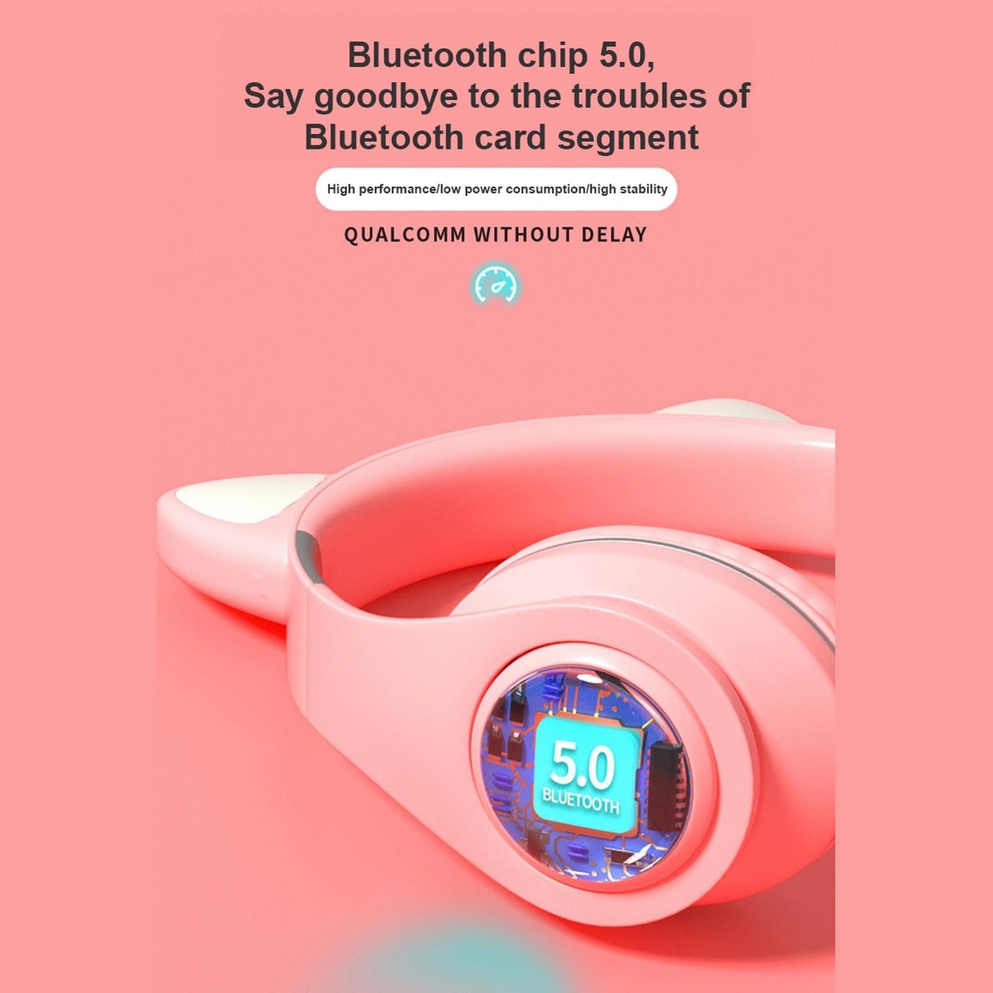 Portable Cat Ear Head-Mounted Headset 3.5MM Plug Stereo Sound for iOS Women Blue