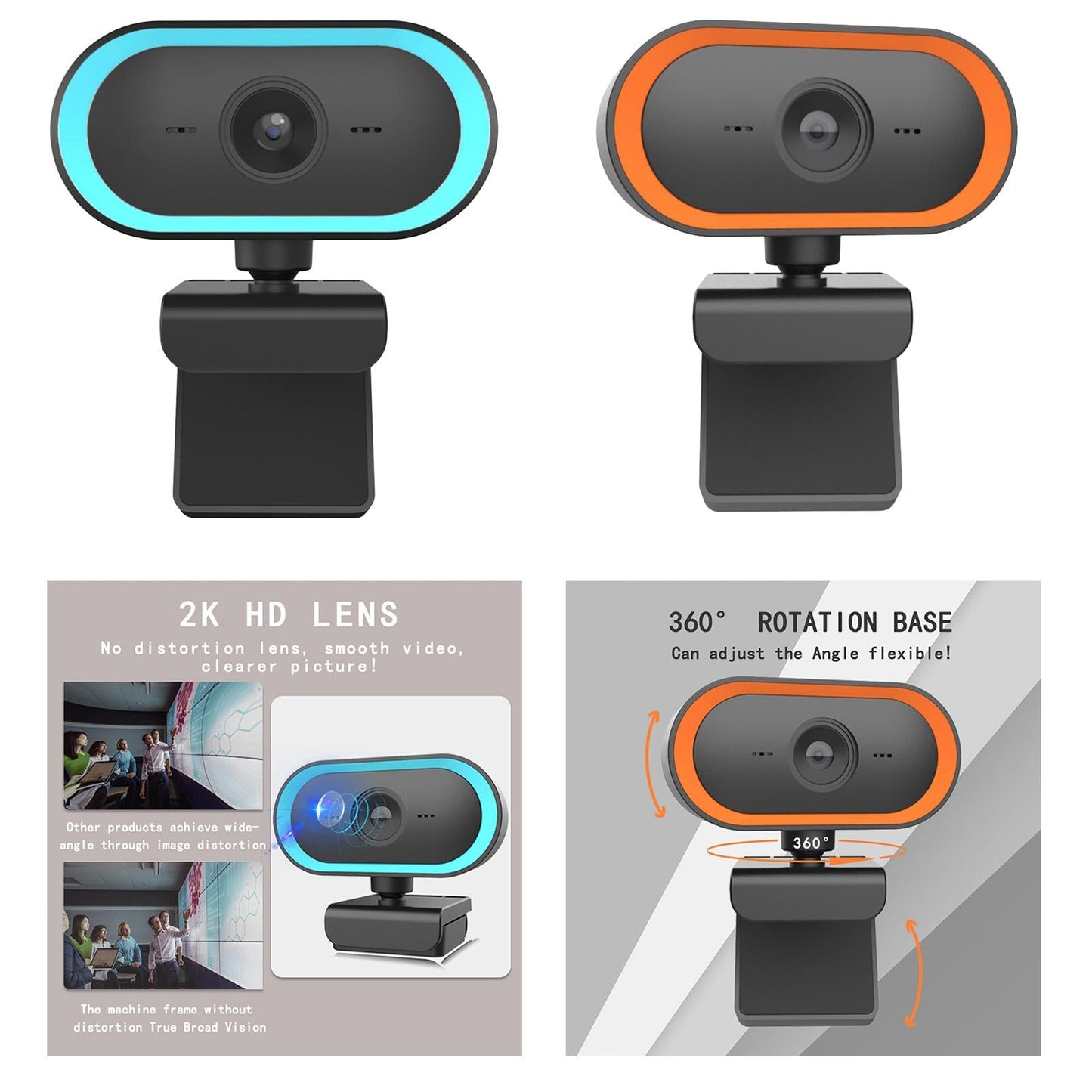 2K HD Webcam Built-in microphone Plug&Play Video Calling Recording Blue