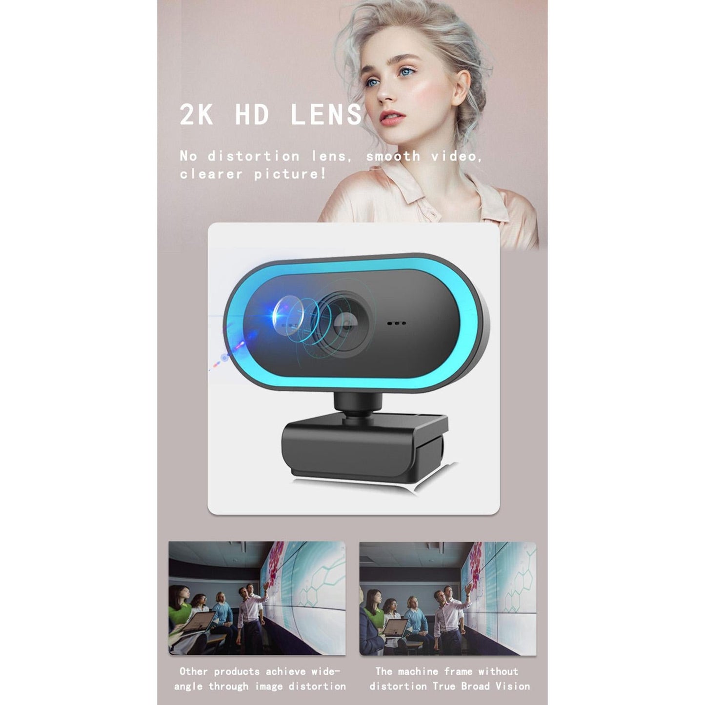 2K HD Webcam Built-in microphone Plug&Play Video Calling Recording Orange