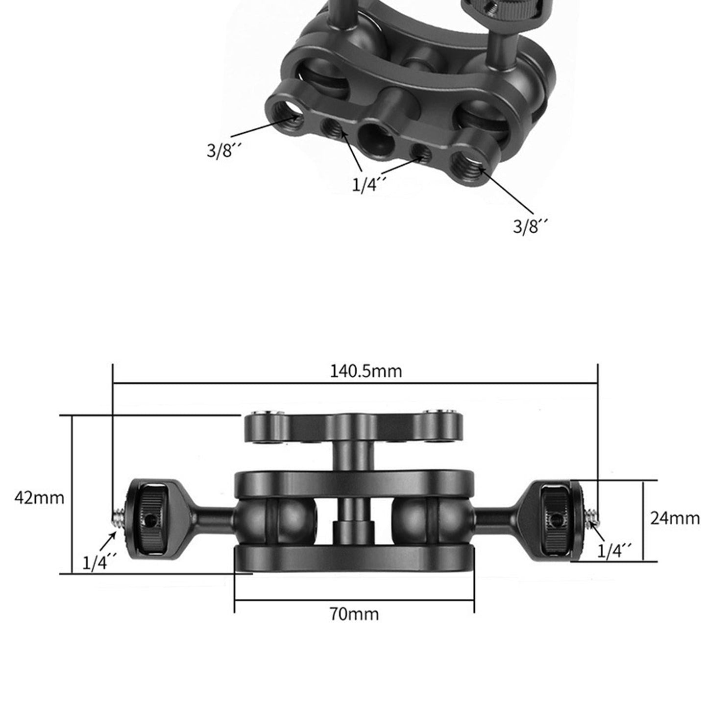 CNC 360 Arm Hand Extension Adapter Double Ballheads for Gopro Hero Black