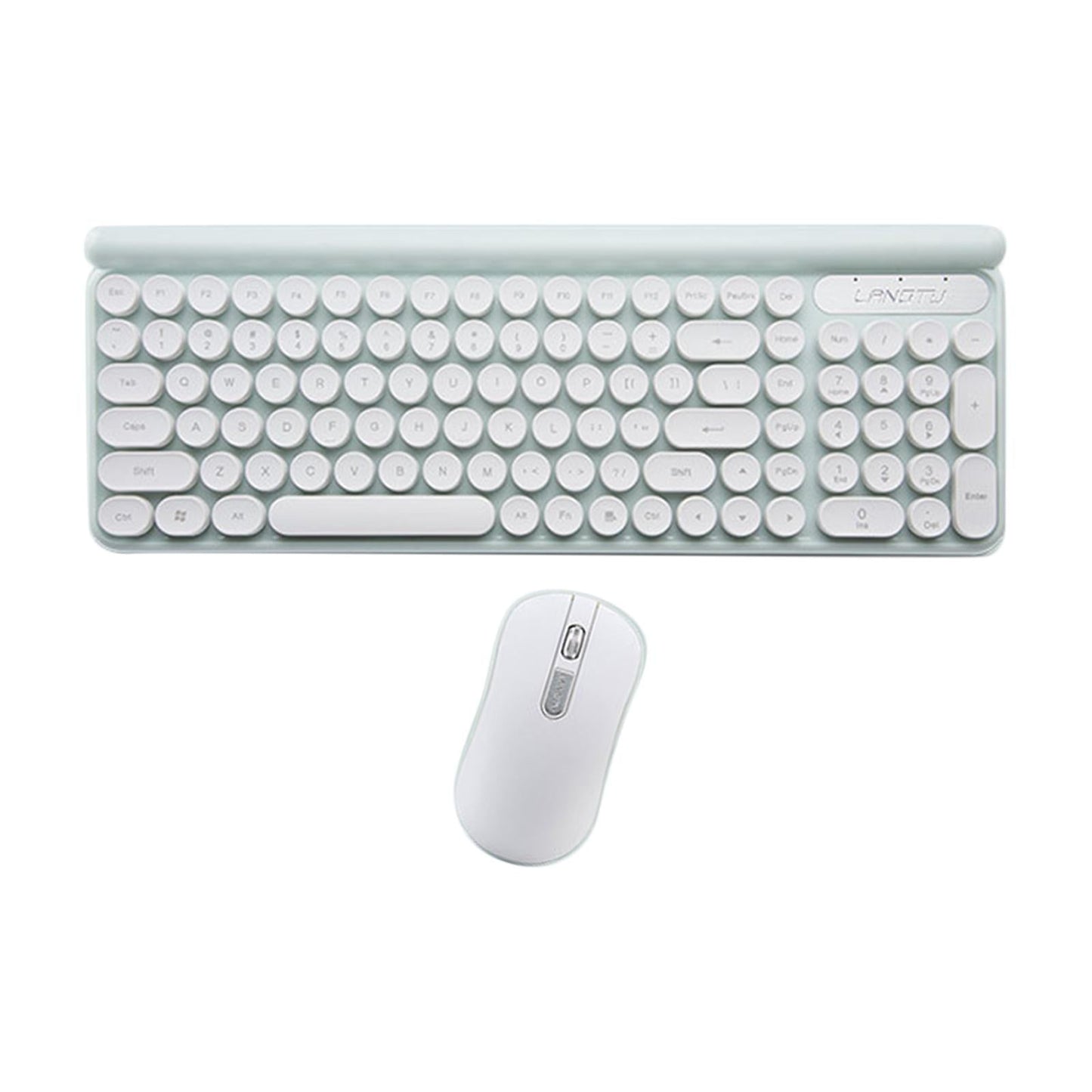 2.4G Wireless Keyboard Mouse Set Retro Round Keycaps Recharge Green 02