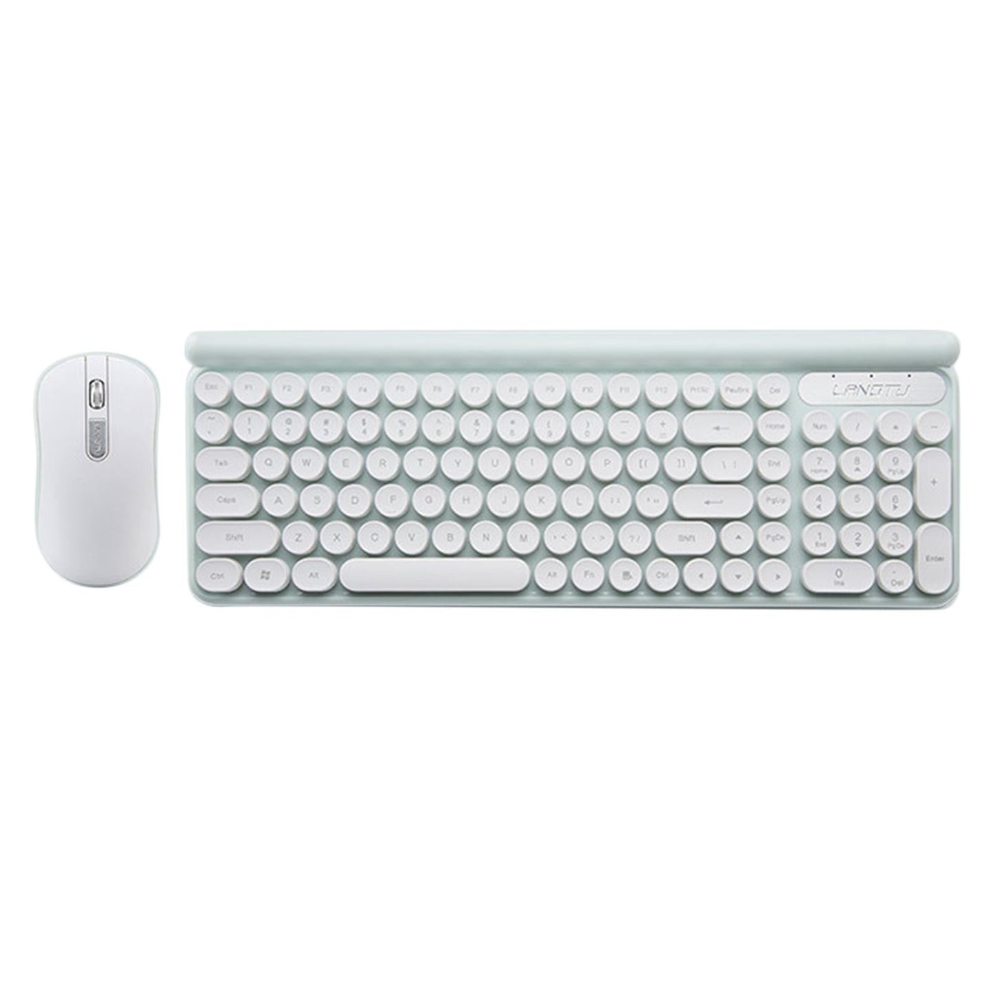 2.4G Wireless Keyboard Mouse Set Retro Round Keycaps Recharge Green 02