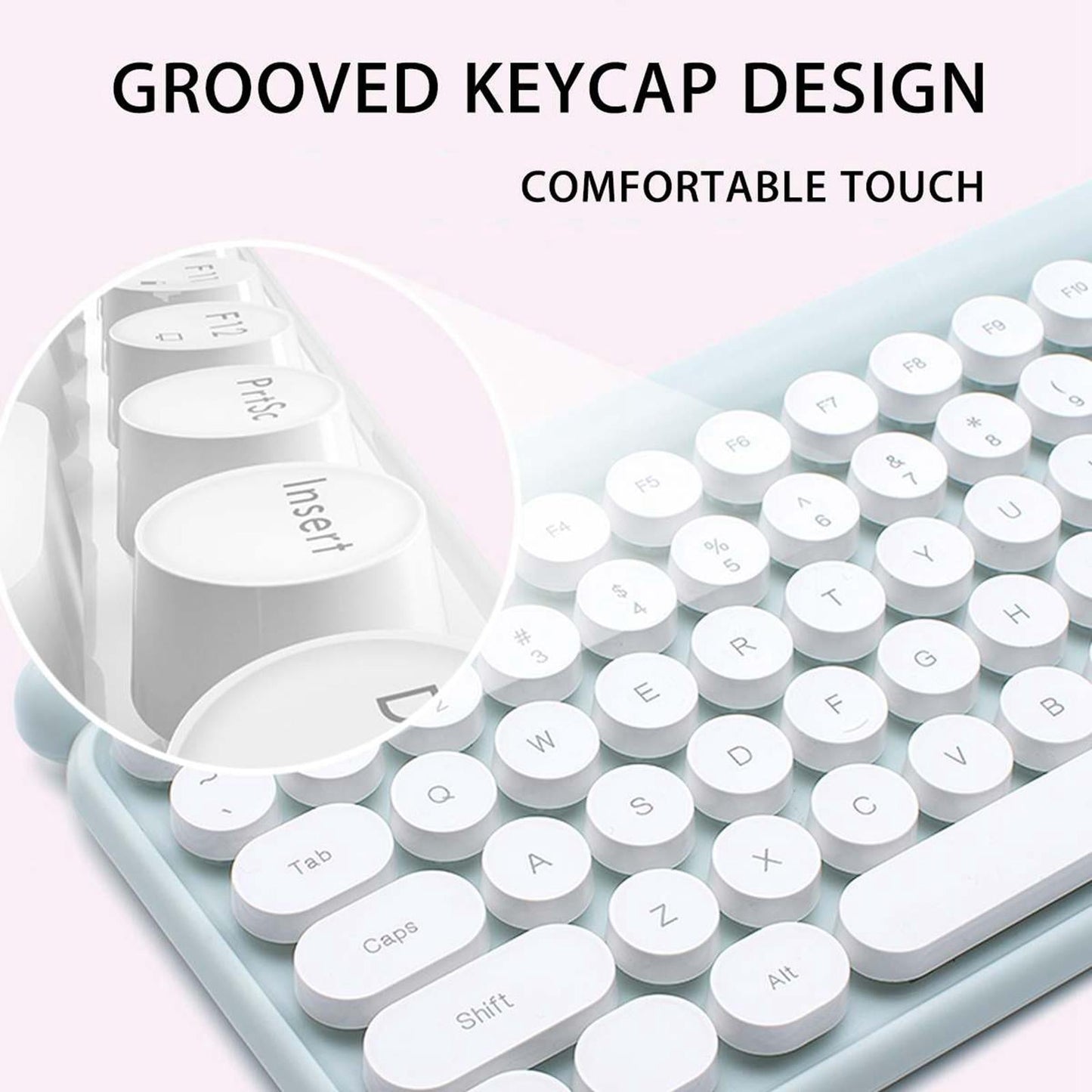 2.4G Wireless Keyboard Mouse Set Retro Round Keycaps Recharge Green 02