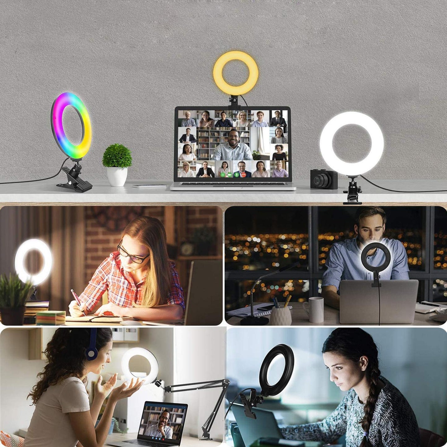 RGB Selfie Ring Light LED Desktop Circle Lamp for Live Stream 8 inch