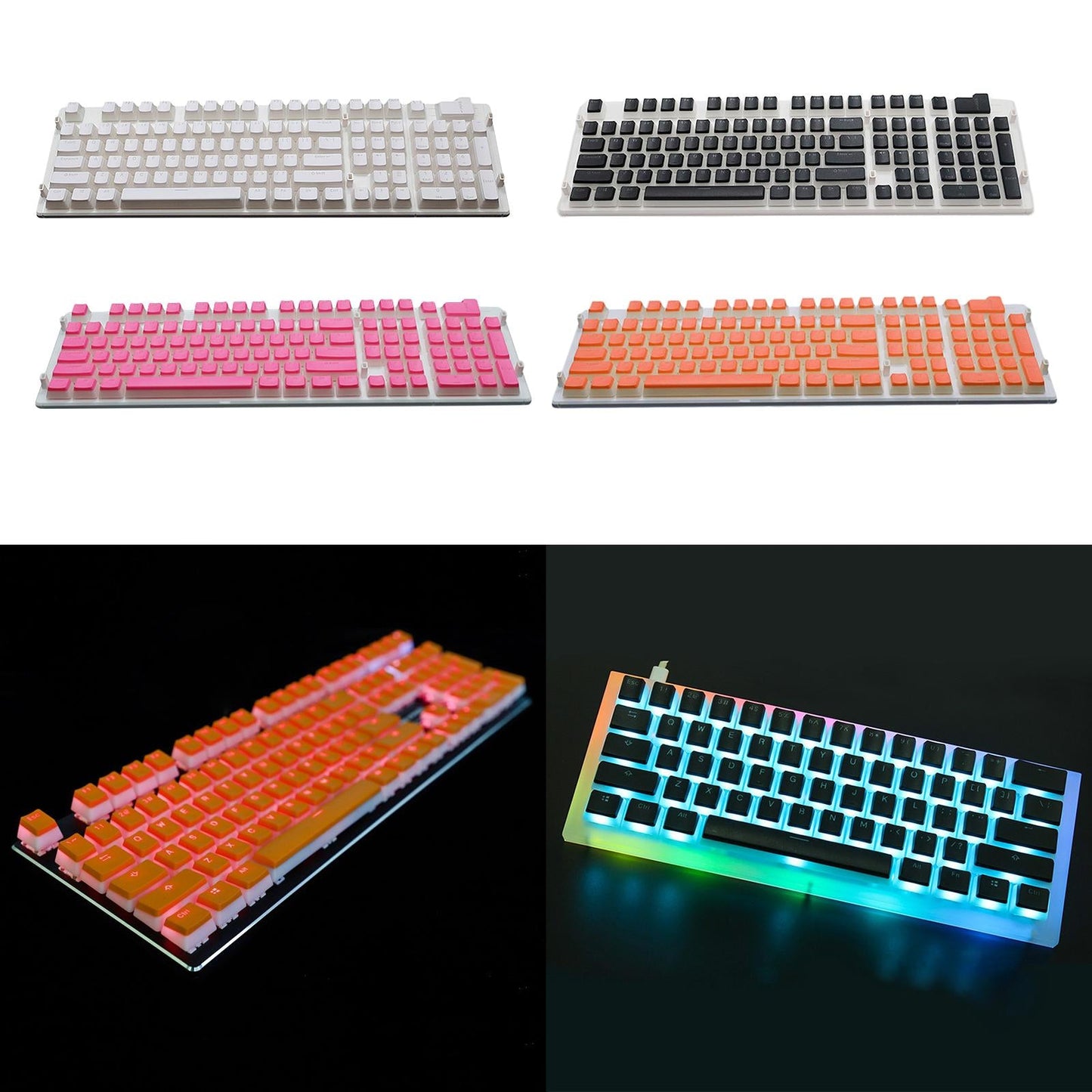 108 Key Keycaps PBT Pudding Keycaps for Cherry MX Mechanical Keyboard White