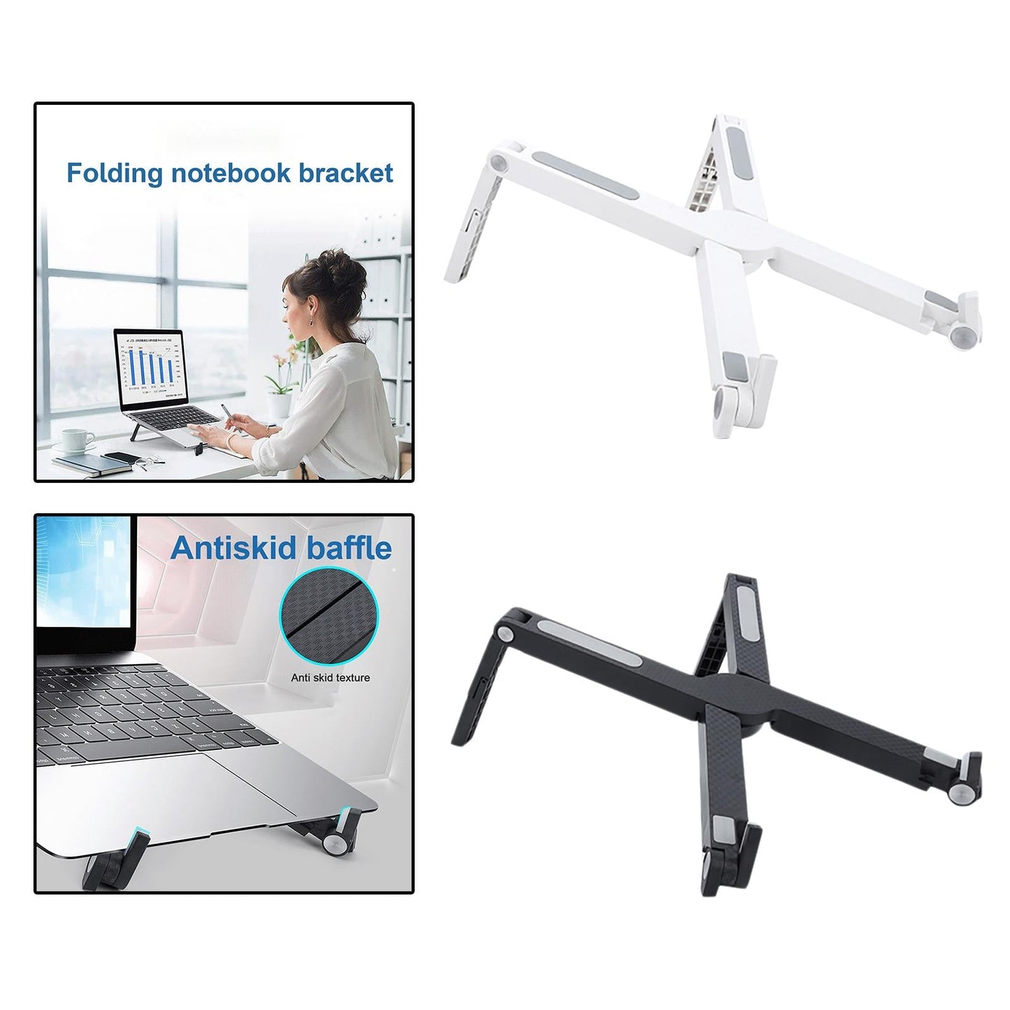 Ventilated Foldable Laptop Stand Tray Mount Heightening Bracket Cooling Rack White