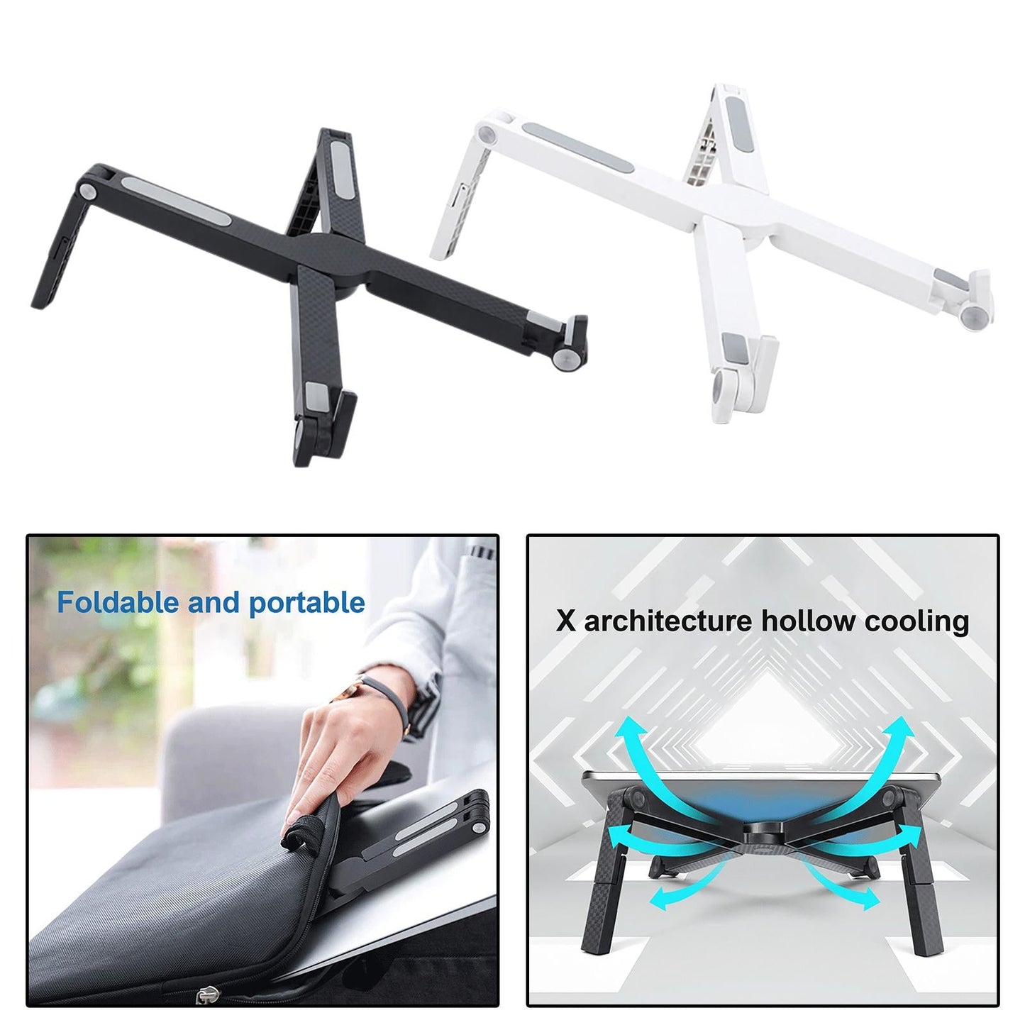 Ventilated Foldable Laptop Stand Tray Mount Heightening Bracket Cooling Rack White