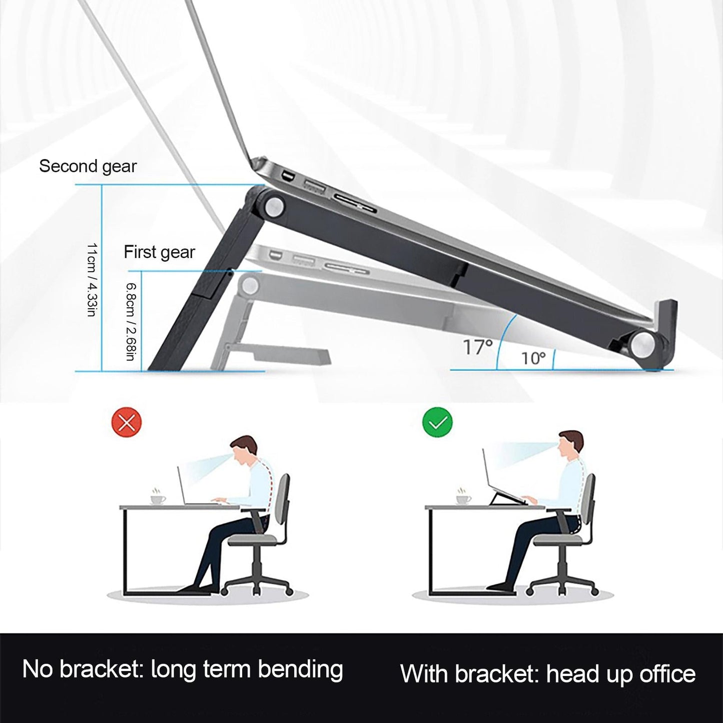 Ventilated Foldable Laptop Stand Tray Mount Heightening Bracket Cooling Rack Black