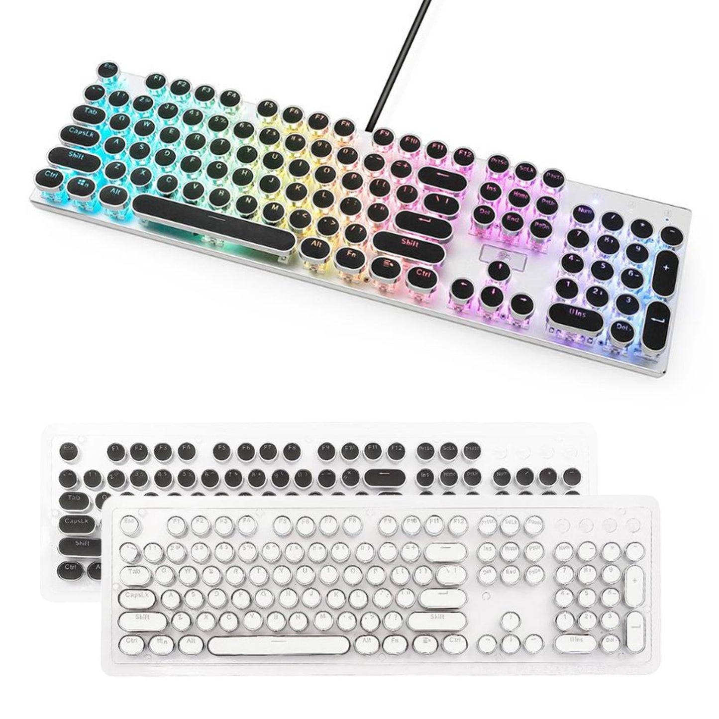 Round Keycaps Double Shot PBT Gaming Keyboard Retro black