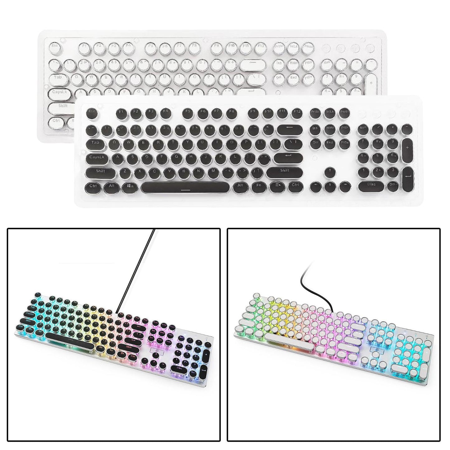 Round Keycaps Double Shot PBT Gaming Keyboard Retro black