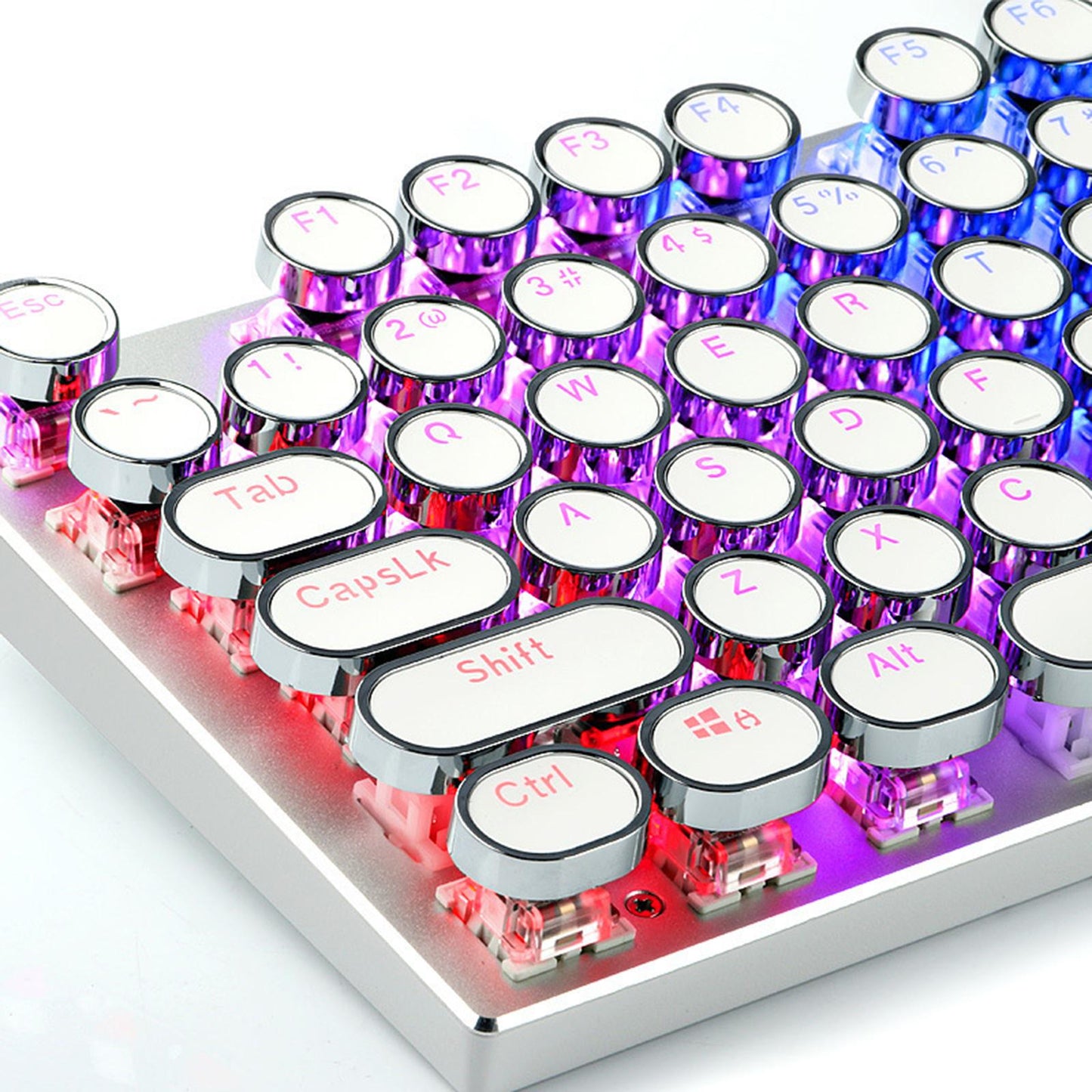 Round Keycaps Double Shot PBT Gaming Keyboard Retro white