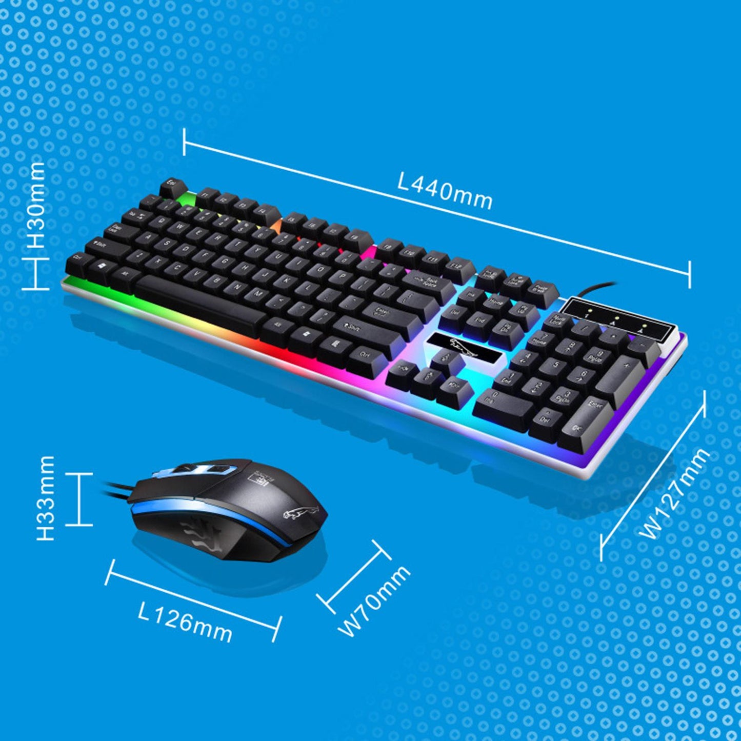 Gaming Wired Keyboard Mouse Kit Rainbow Backlit for Computer White