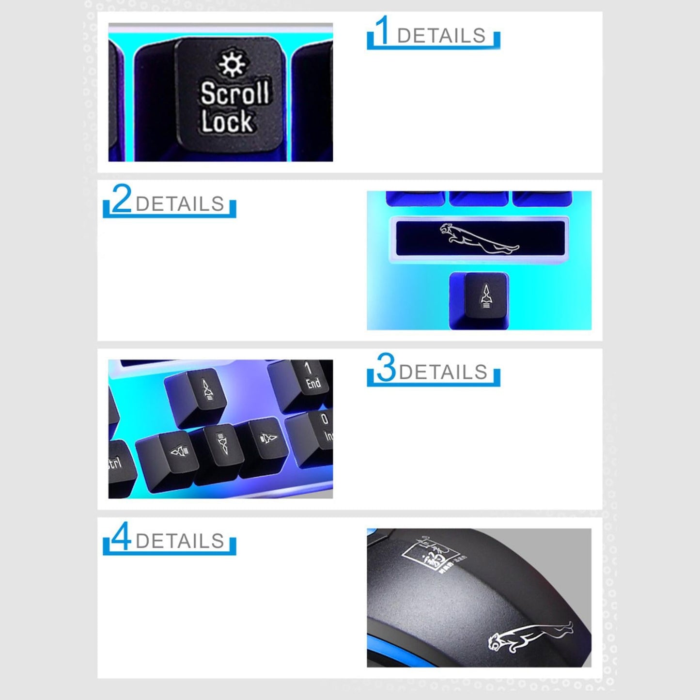 Gaming Wired Keyboard Mouse Kit Rainbow Backlit for Computer White