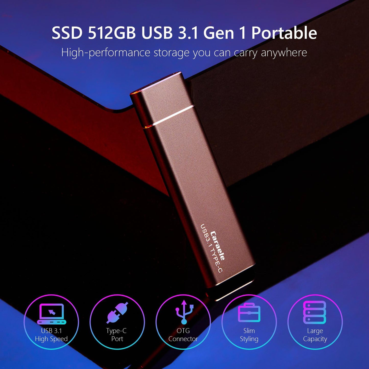 Portable 2TB External SSD Solid State Drive Typc C USB3.1 Compact Black