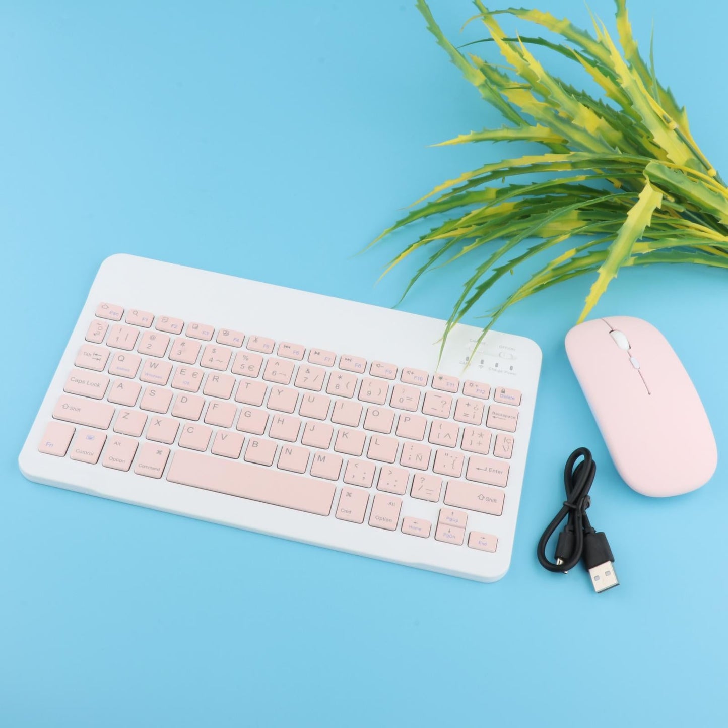 Portable Rechargeable Bluetooth Keyboard 78Keys Spanish for Desktop Pink