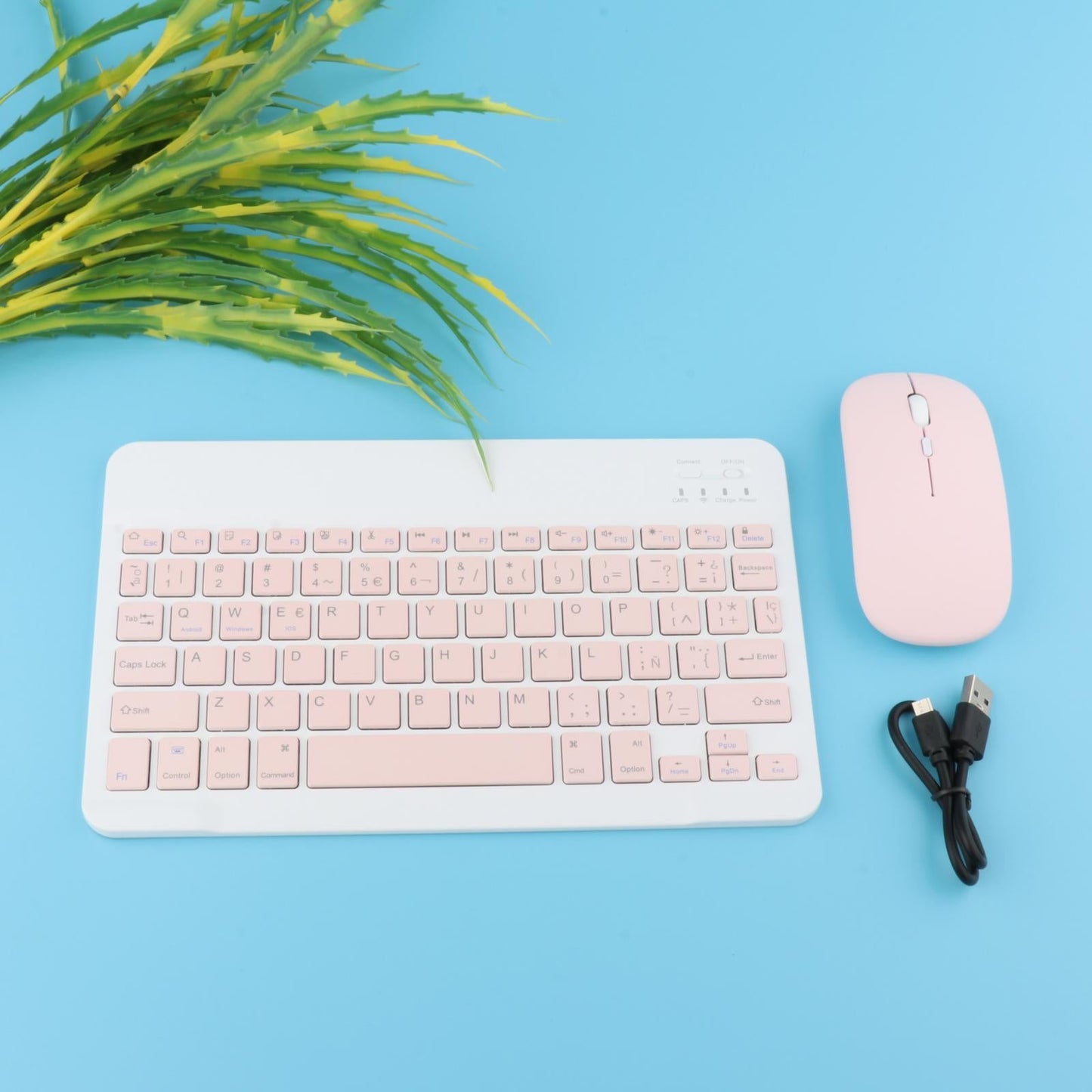 Portable Rechargeable Bluetooth Keyboard 78Keys Spanish for Desktop Pink