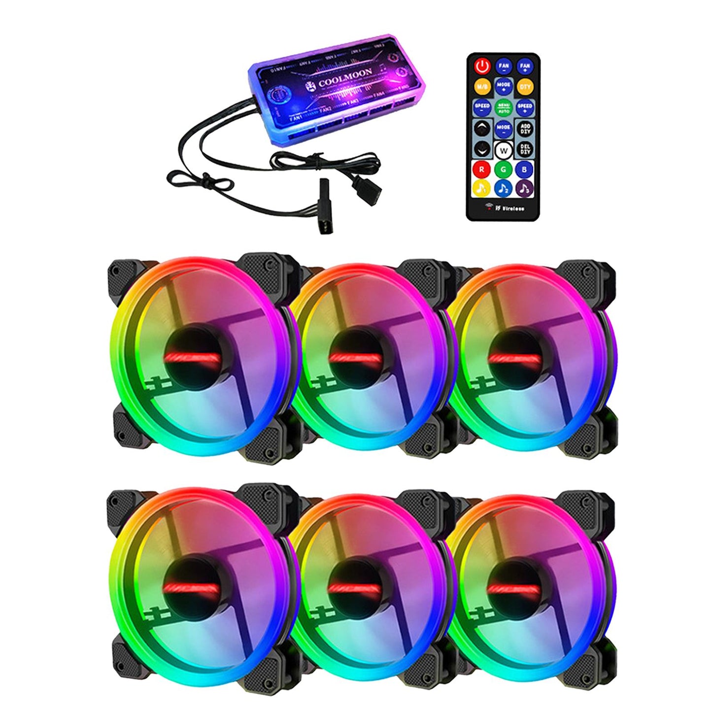 12cm RGB Computer Case Cooling Fan with Controller Remote 6 fan controller B