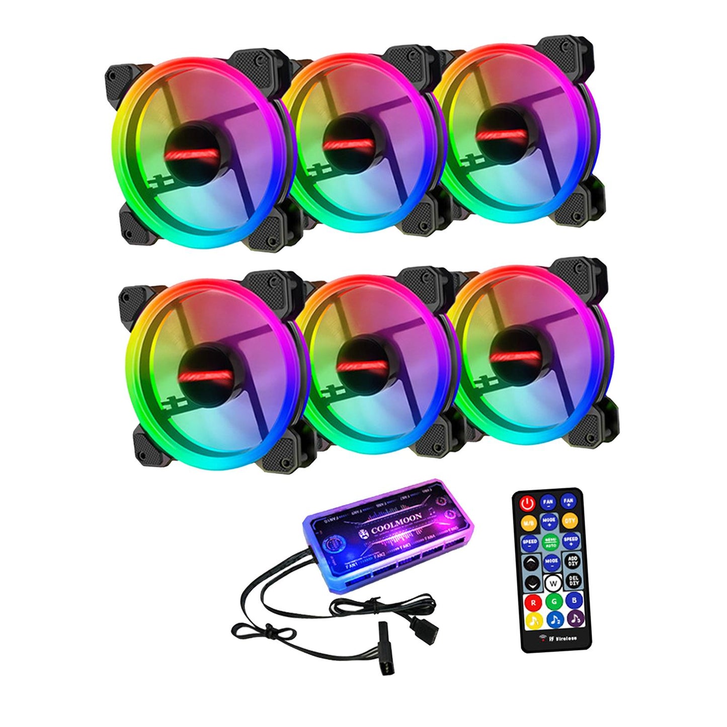12cm RGB Computer Case Cooling Fan with Controller Remote 6 fan controller B