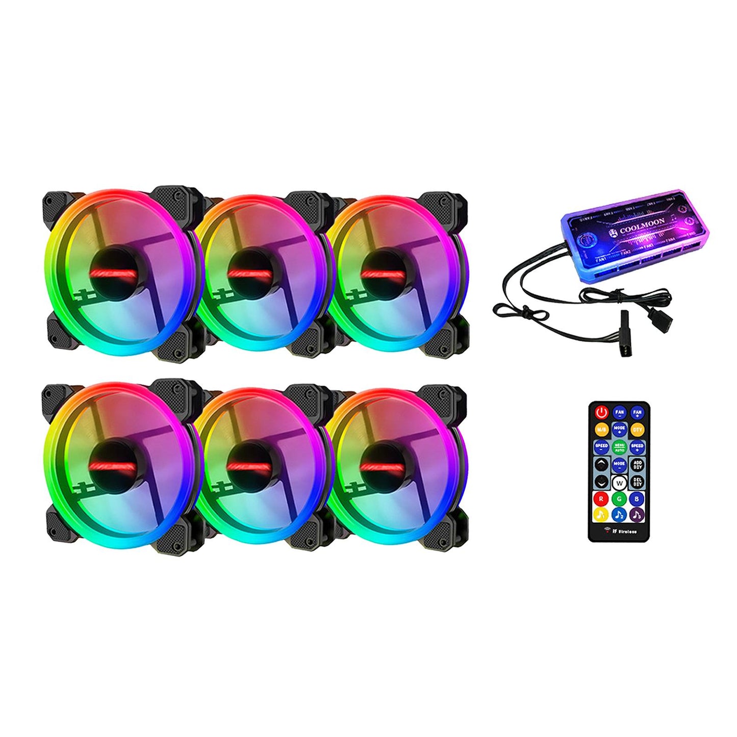12cm RGB Computer Case Cooling Fan with Controller Remote 6 fan controller B