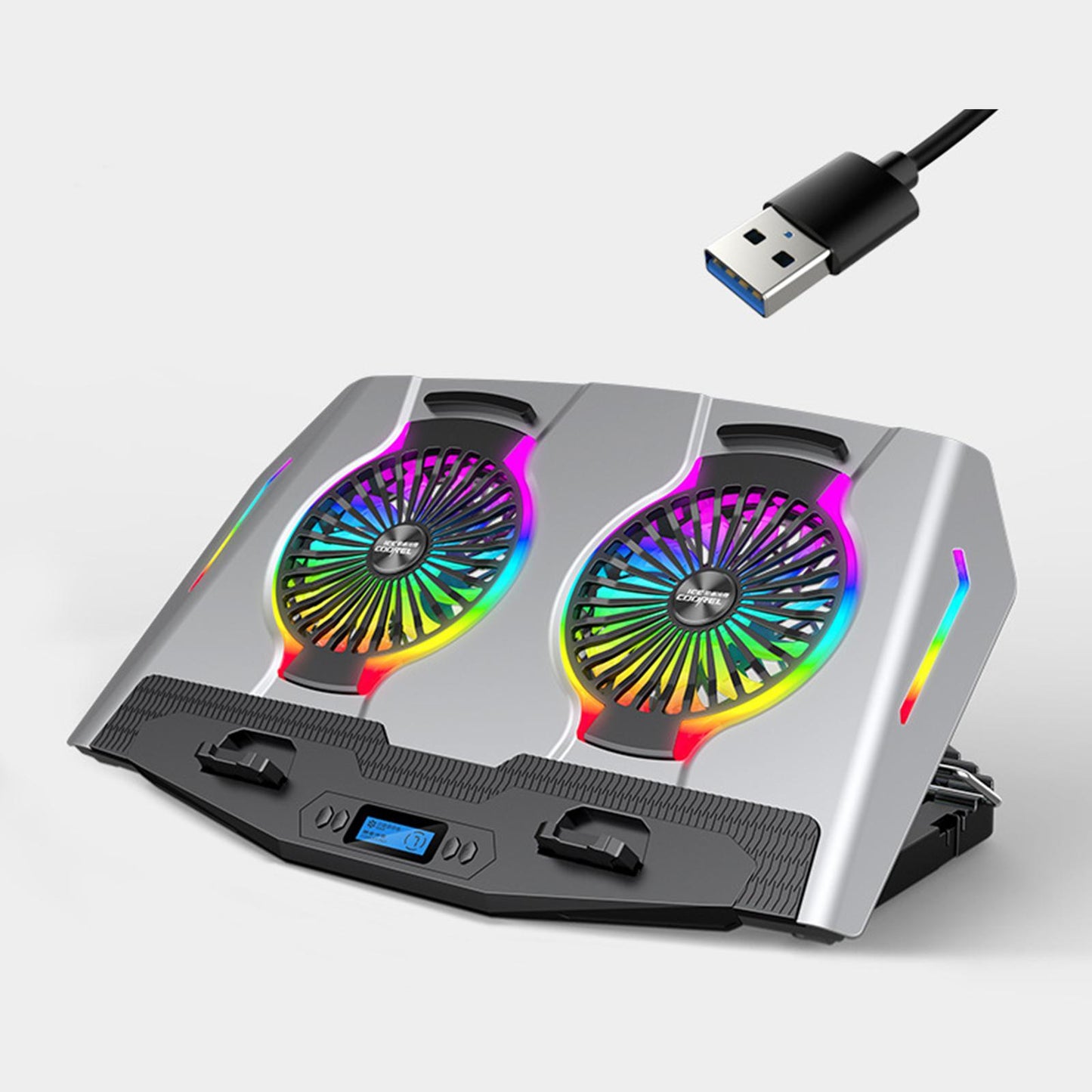 Laptop Cooler Cooling Pad Stand Adjustable Fan For Game PC Notebook Silver