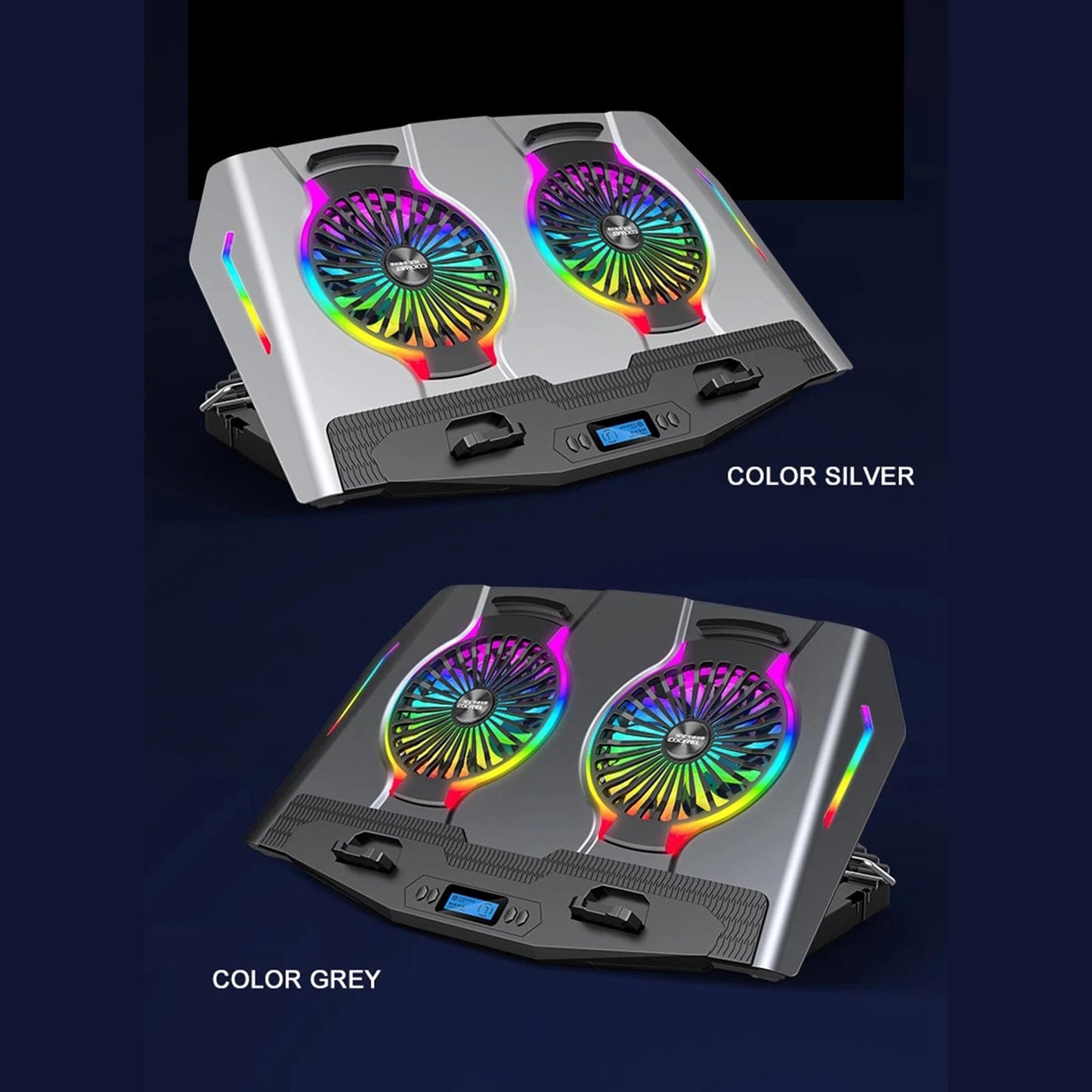 Laptop Cooler Cooling Pad Stand Adjustable Fan For Game PC Notebook Silver