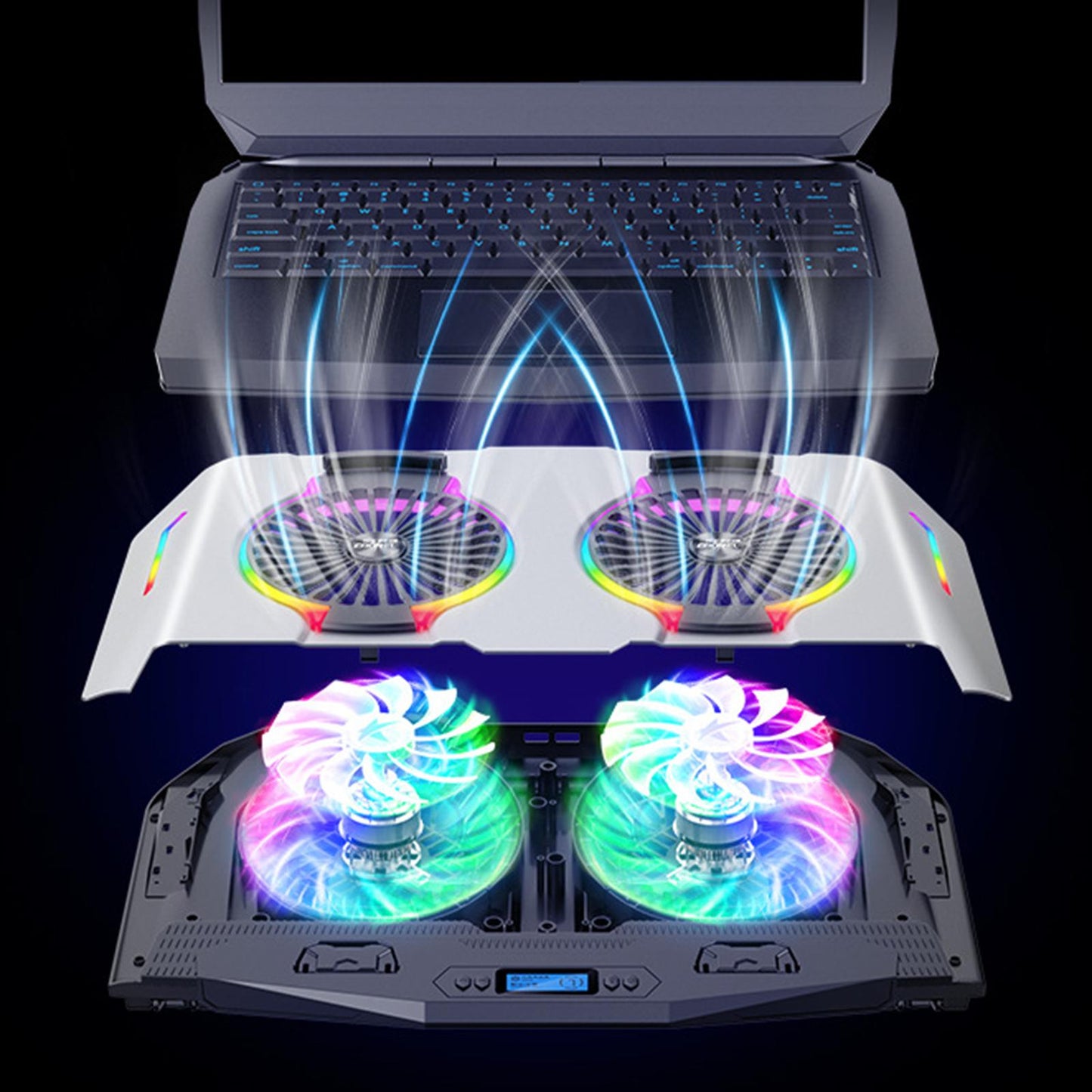 Laptop Cooler Cooling Pad Stand Adjustable Fan For Game PC Notebook Silver