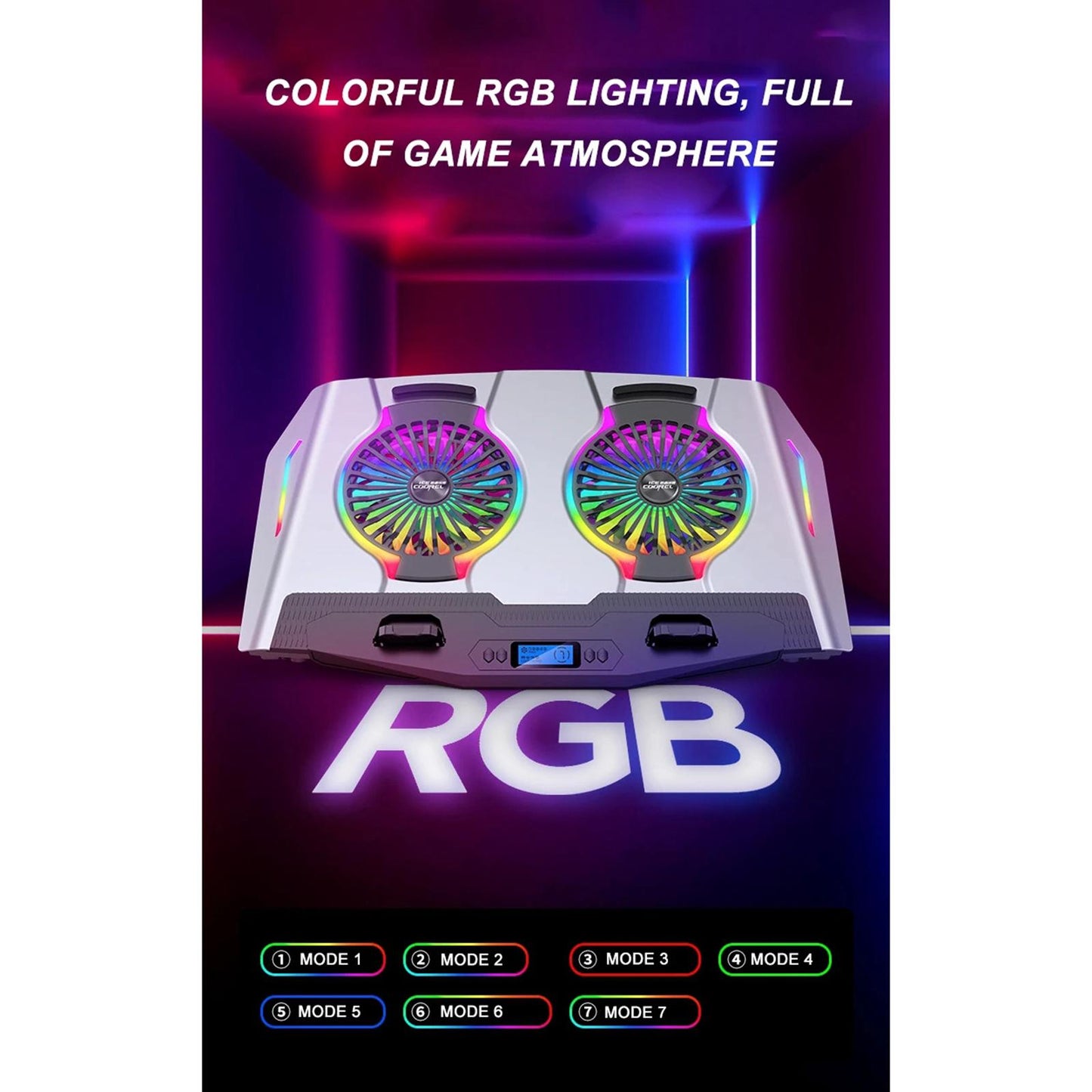 Laptop Cooler Cooling Pad Stand Adjustable Fan For Game PC Notebook Silver