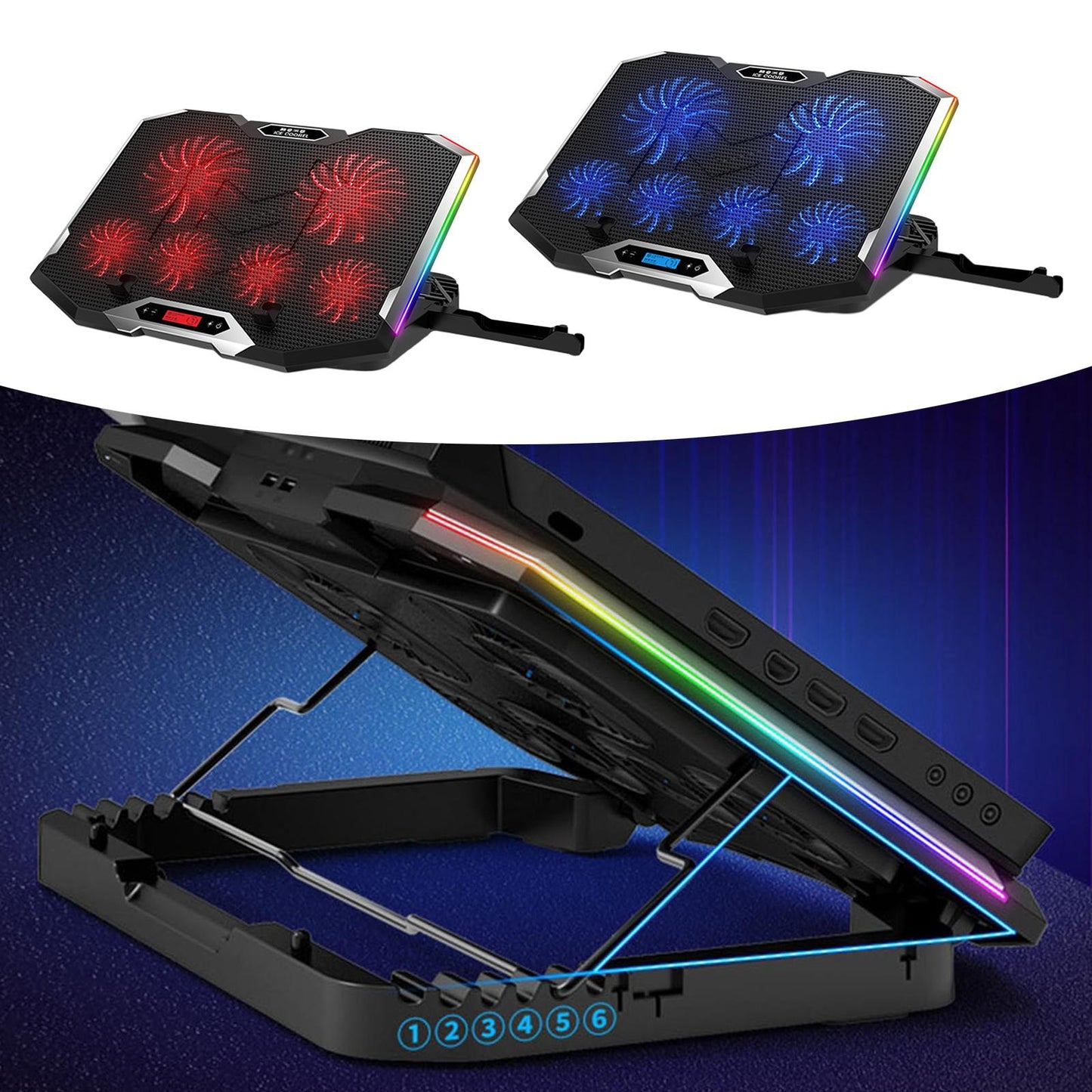 Gaming RGB Laptop Cooler Stand Cooling Pad for 12 to 18 Notebook Red"