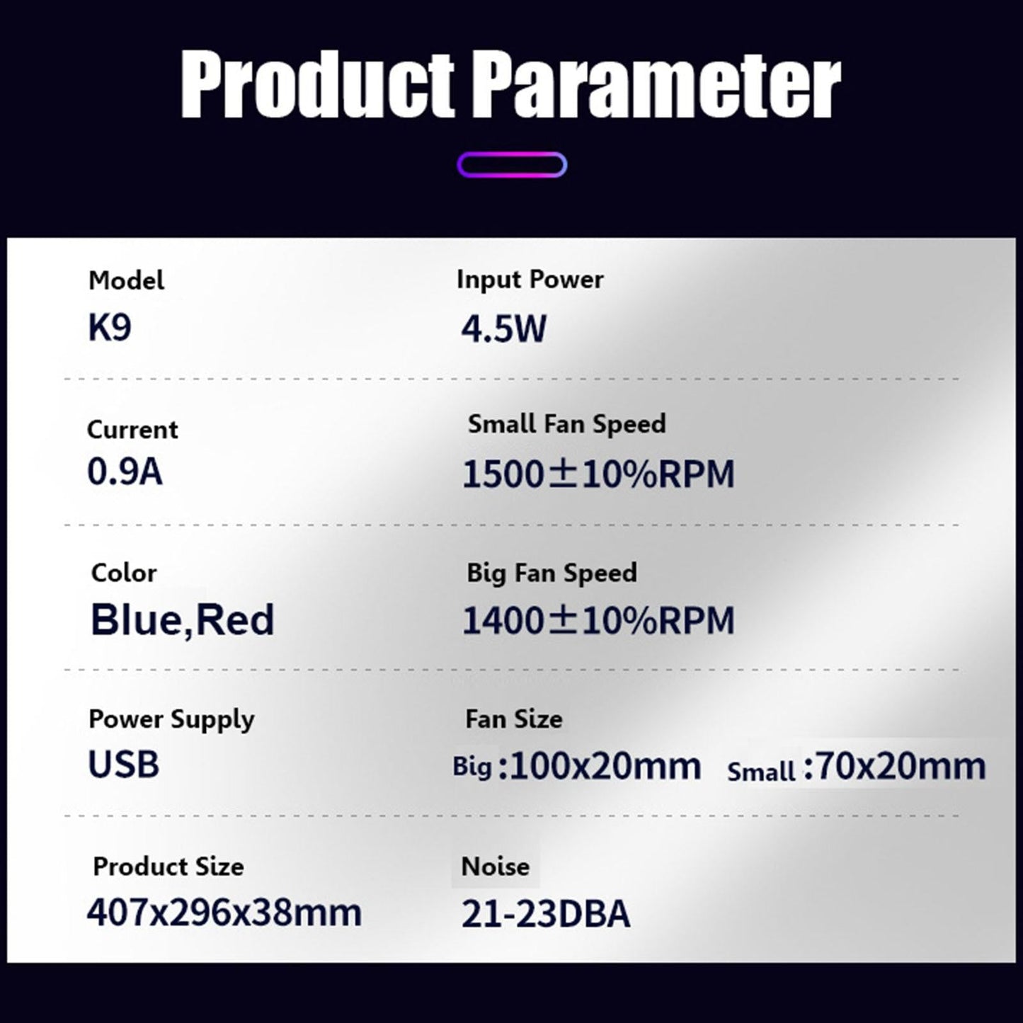 Gaming RGB Laptop Cooler Stand Cooling Pad for 12 to 18 Notebook Blue"